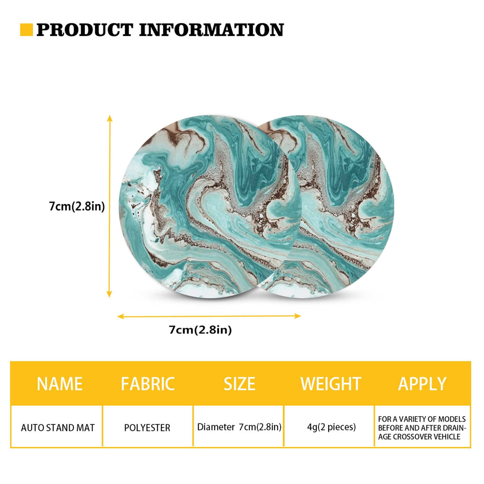 Premium Teal Marble Print Car Coaster Set - 2.8