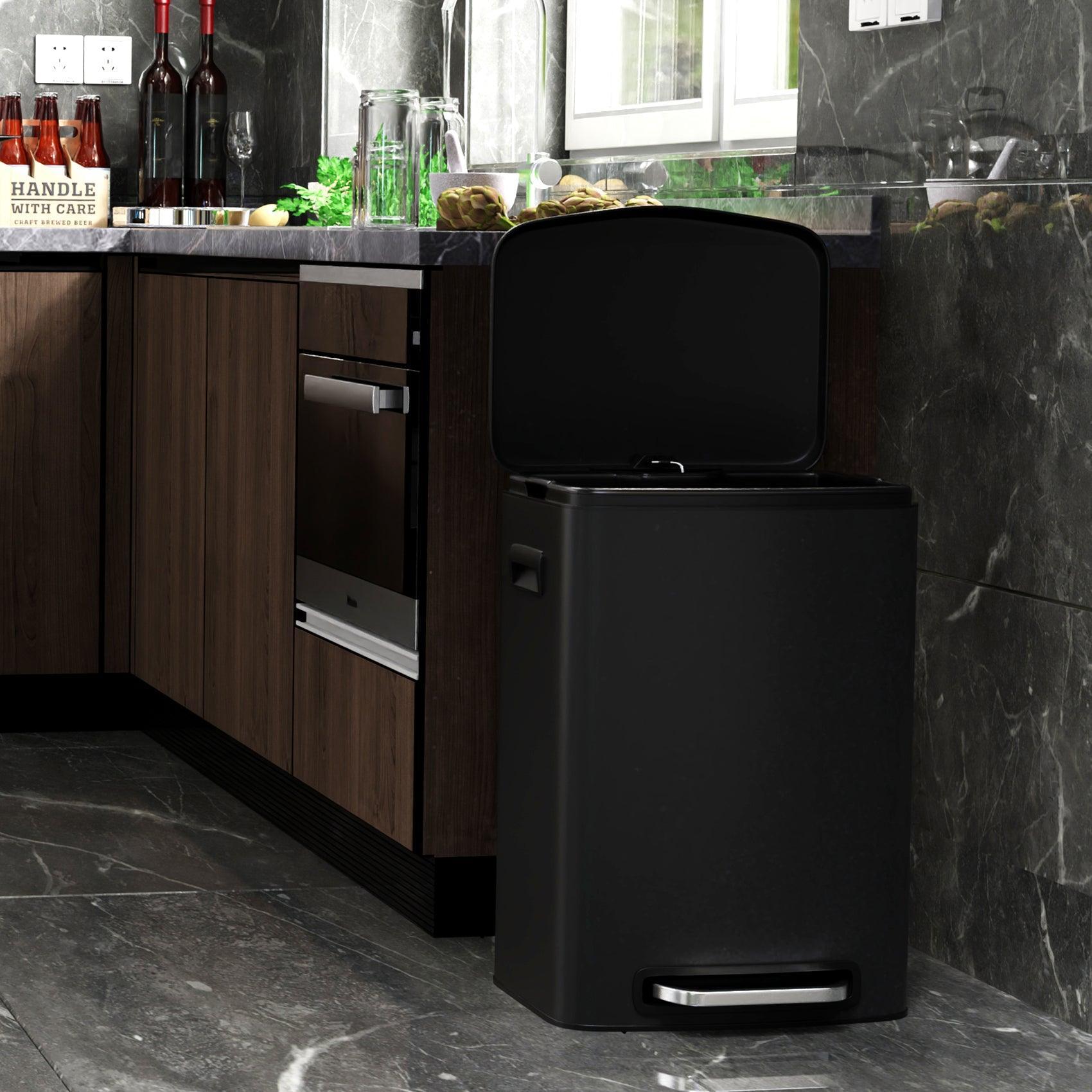 13 Gallon 50L Stainless Steel Step Trash Can with Soft Close Lid - Rectangular Kitchen Garbage Bin Includes 30 Trash Bags - Perfect for Home, Office, and Restaurant Use