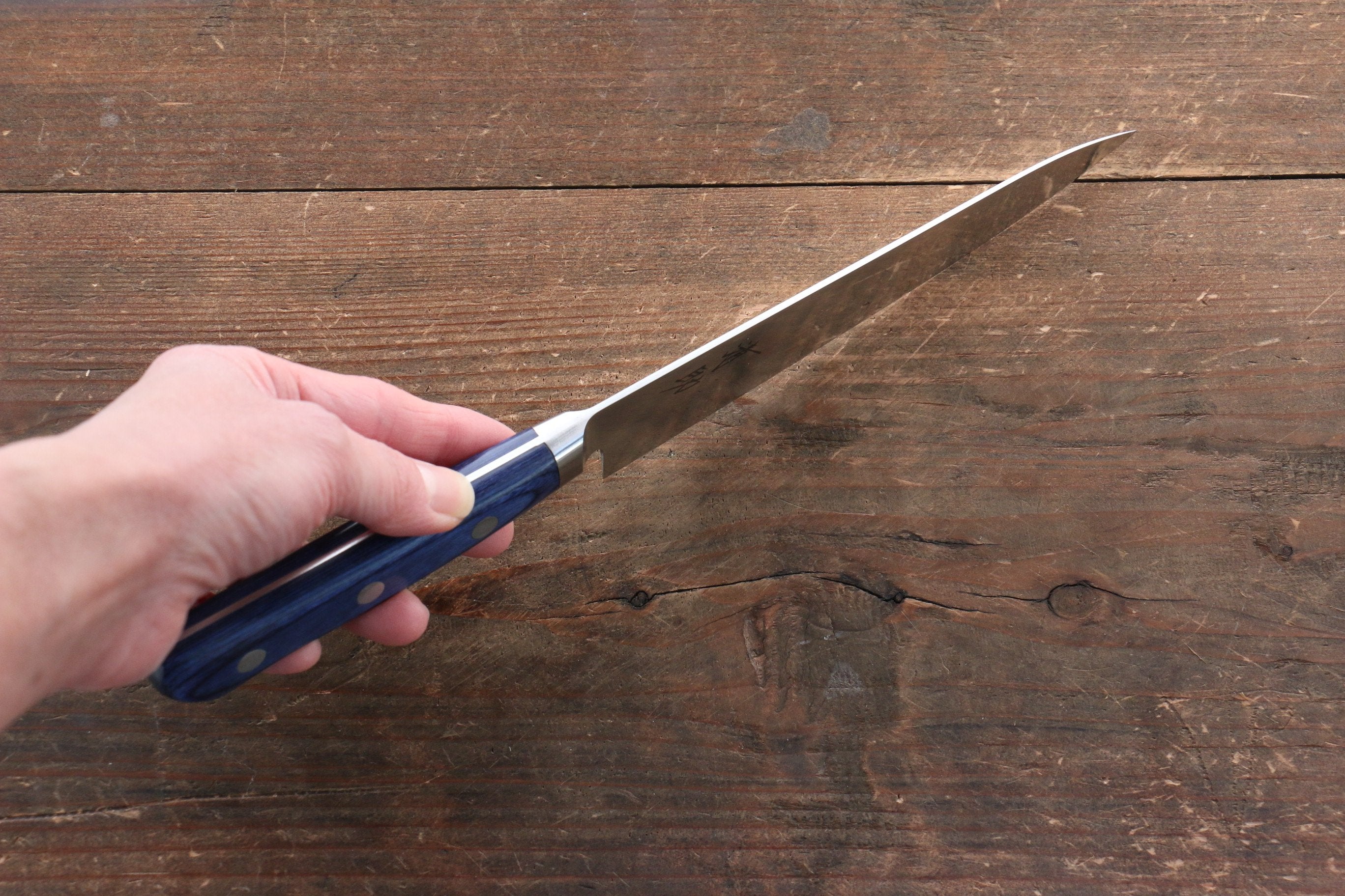 Premium Japanese Seisuke Seiten Molybdenum Petty Utility Knife 120mm - Blue Pakkawood Handle with Protective Sheath - Ideal for Home Cooking, Sushi Preparation & Professional Chef Use