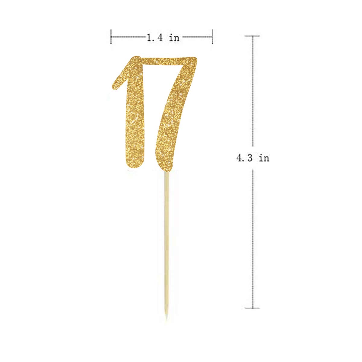 24-Pack Gold Happy 17th Birthday Cupcake Toppers with Glitter Number 17 - Party Decorations for Sweet 16, Teen Birthday, Graduation & Anniversary Celebrations