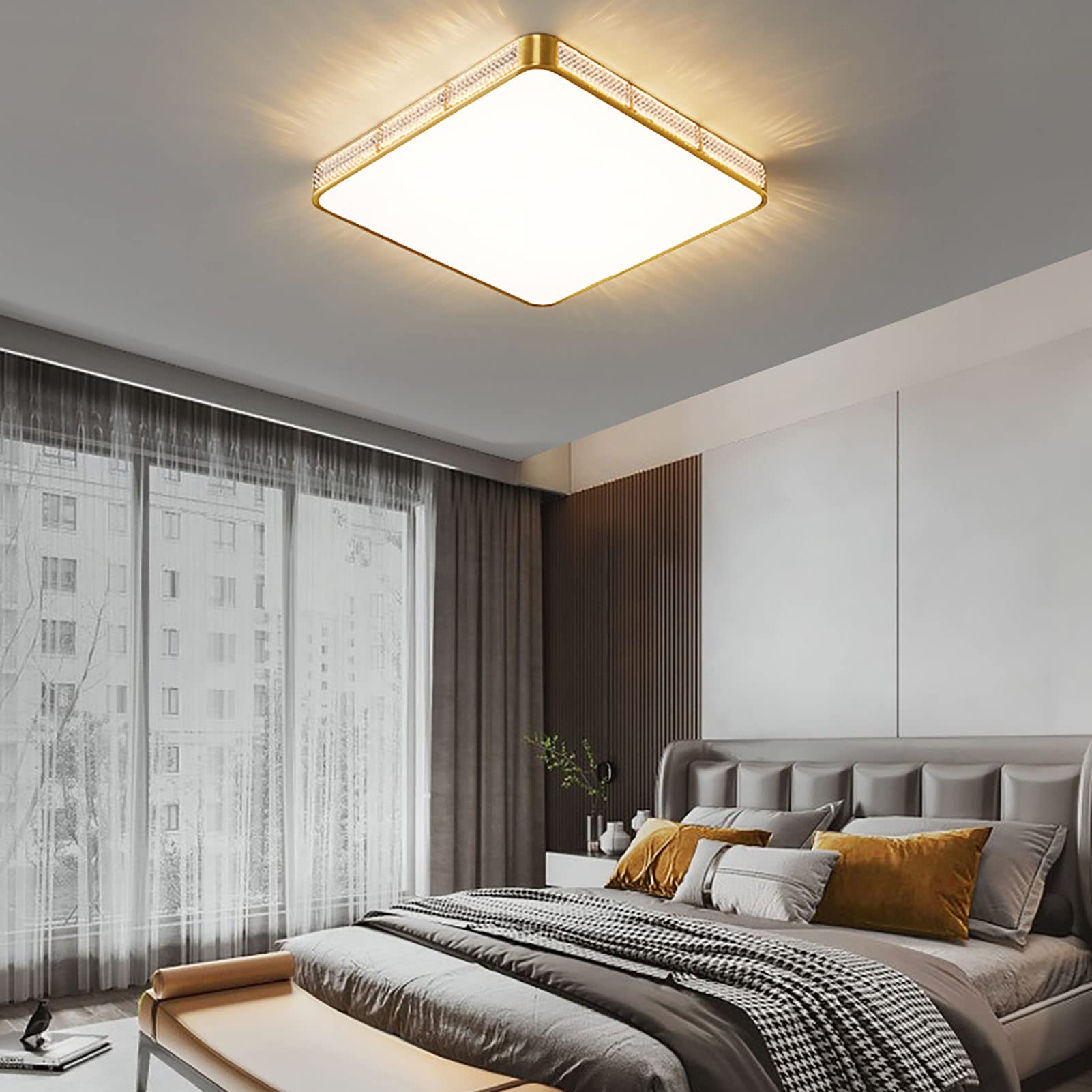 Modern Square LED Ceiling Light - 40x40x5cm Gold Flush Mount Lighting Fixture for Bedroom, Kitchen, Hallway & Living Room | Energy-Efficient Slim Design for Home & Office Spaces