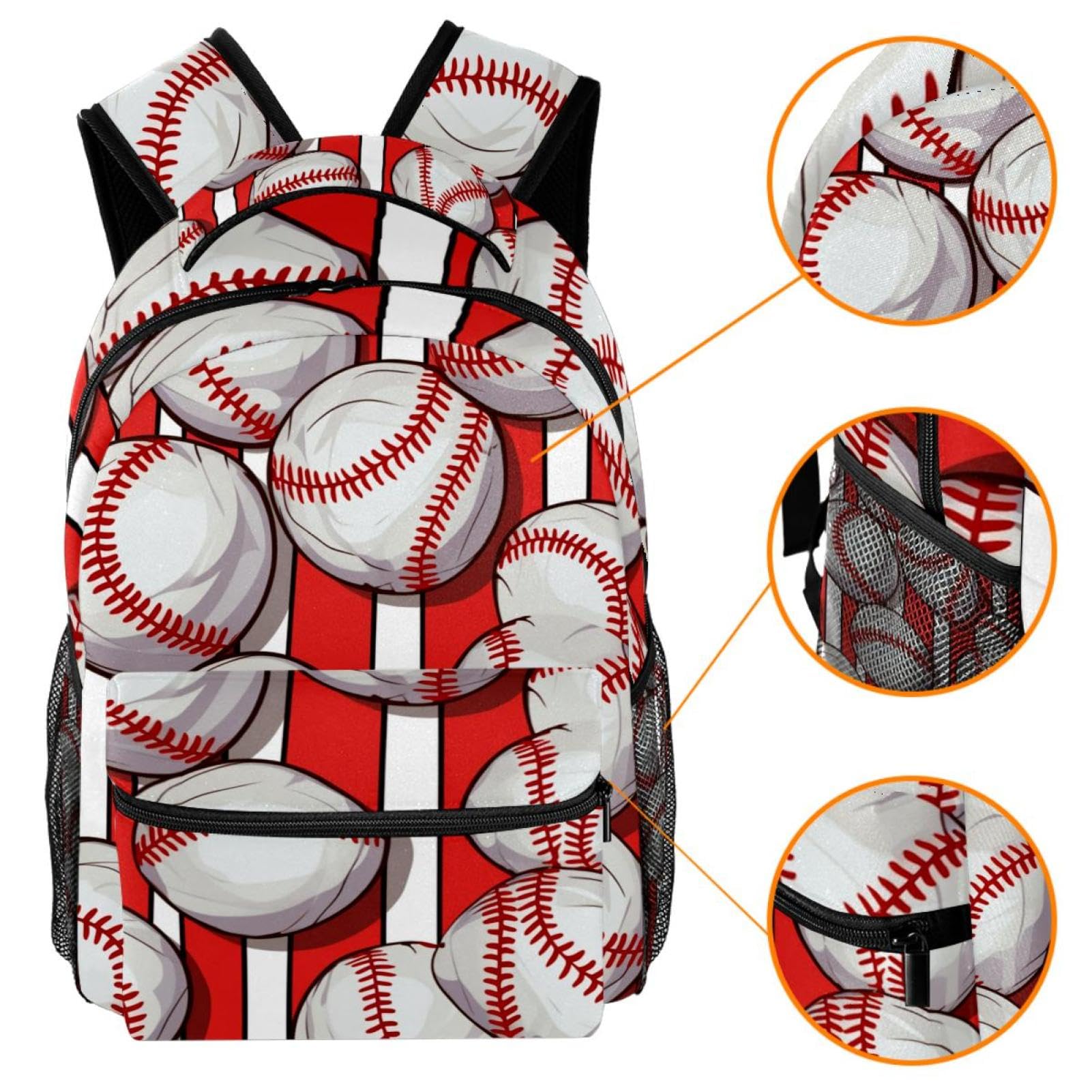 Stylish Travel Backpack for Women & Men - Baseball Red Stripes Design - Durable Carry-On Backpack for Commuting, Hiking & College Campus Use