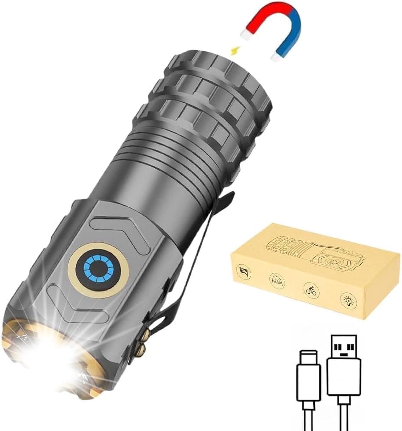 Clearhill Mini Flashlight - 2000 Lumens USB C Rechargeable Magnetic Pocket Flashlight with Clip, 5 Light Modes for EDC, Camping, Hiking & Emergency - Compact & Powerful LED Torch for Everyday Carry, Outdoor Adventures & Power Outages (Model S500)