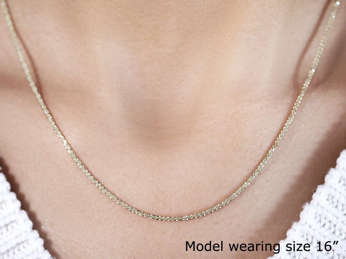 14K Yellow Gold Sparkle Chain Necklace - 1.5mm Dainty Delicate Link Chain for Women - Perfect for Layering, Gifts & Everyday Elegance
