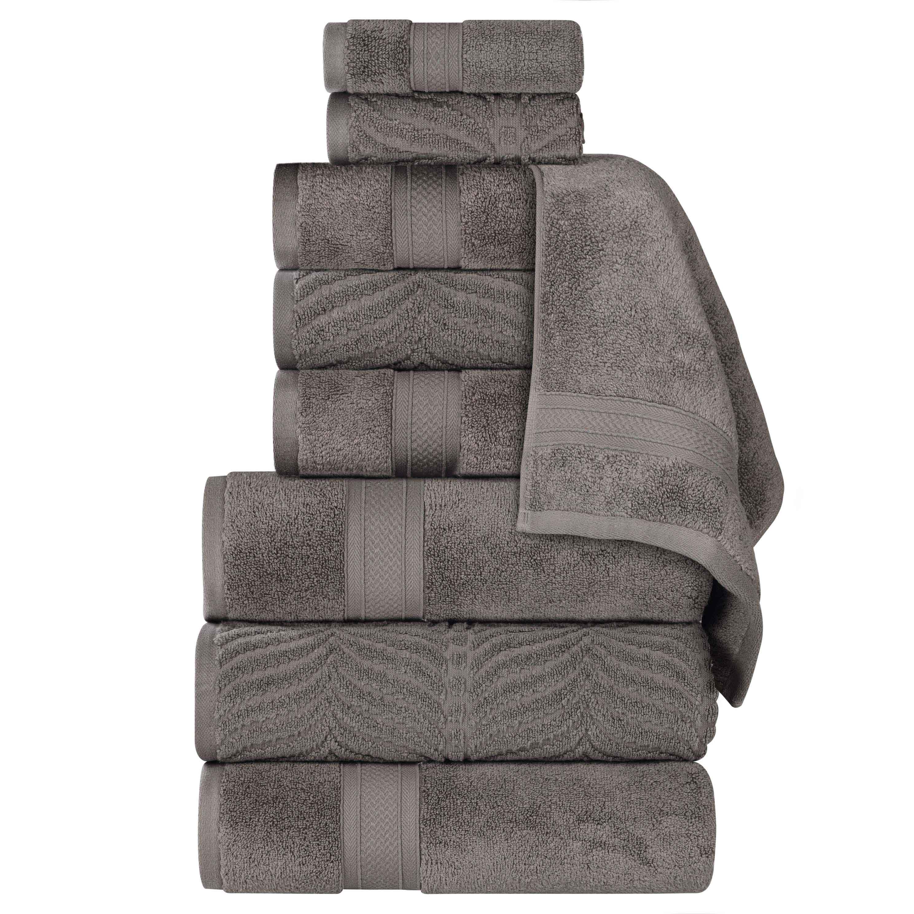 Premium 9-Piece Zero Twist Cotton Towel Set - Solid & Jacquard Elegant Chevron Design for Bath, Spa, and Luxury Home Decor