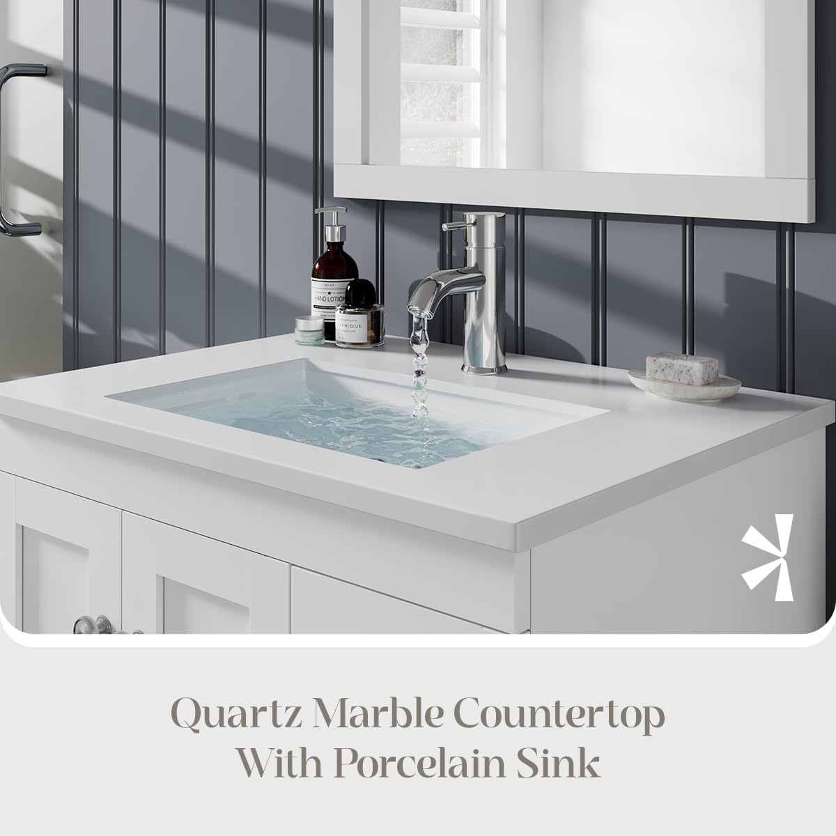24 Inch Modern White Bathroom Vanity with Sink - Freestanding Vanity with Soft-Close Drawers & Brushed Nickel Handles - Perfect for Small Bathrooms, Powder Rooms & Apartment Remodels