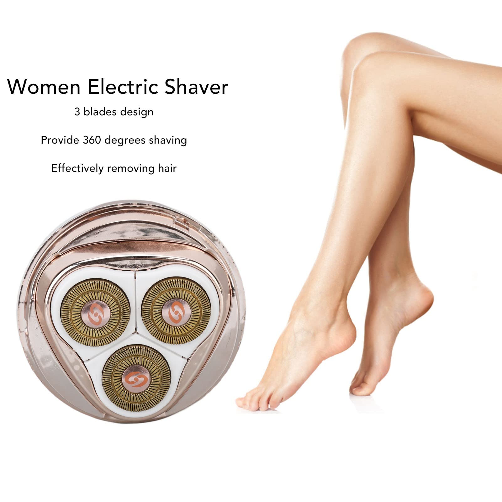 Electric Razors for Women - 3 Blade Rechargeable Shaver for Facial, Legs, Bikini & Lip Hair Removal - 360° Rotary Women's Shaver with Detachable Head & Easy Clean Design - Perfect for Travel, Gym & Daily Grooming