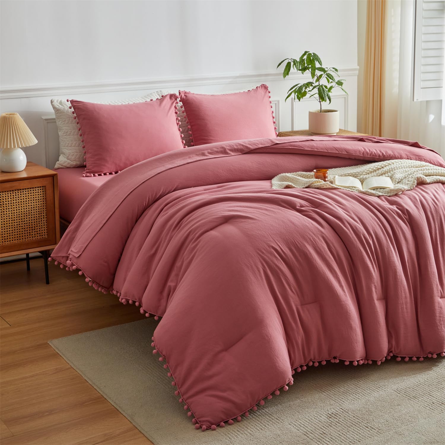 Queen Size Kids Bedding Comforter Set - 5 Piece Bed in a Bag for Teen Girls with Ball Pom Fringe, Includes Comforter, Sheets & Pillowcases | Perfect for Girls' Bedrooms, Sleepovers & Cozy Teen Retreats