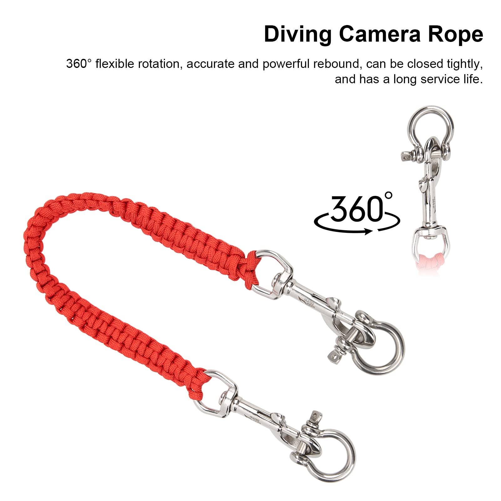 360° Rotating Diving Camera Lanyard - Flexible Underwater Housing Accessory for GoPro, DSLR & Action Cameras (Red) - Perfect for Scuba Diving, Snorkeling & Water Sports Photography