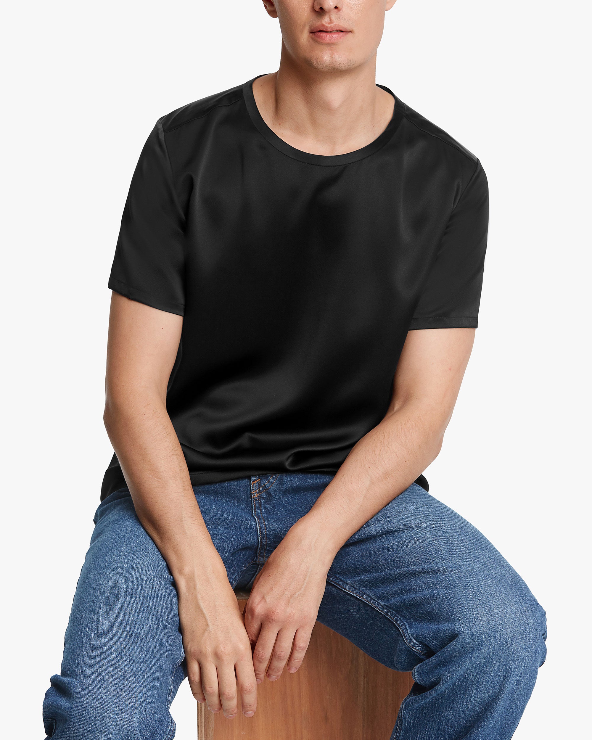 Premium Men's Silk T-Shirt - Short Sleeve Round Neck Luxury Tee for Casual Wear & Summer Outfits