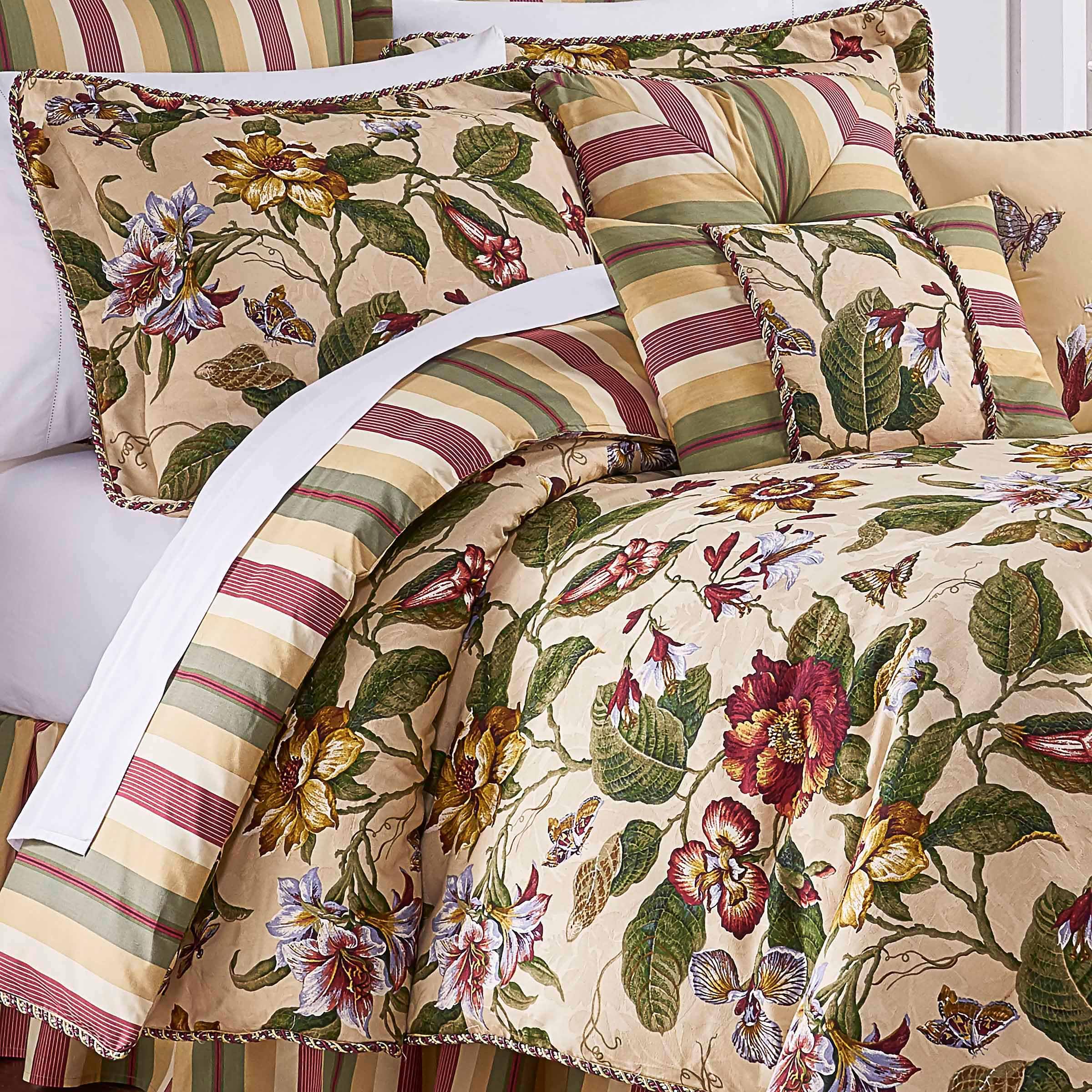 Waverly Laurel Springs Modern Farmhouse Floral 3-Piece Reversible Quilt Bedding Set - Full/Queen Size in Parchment | Cozy Farmhouse Bedroom Decor for Master & Guest Rooms