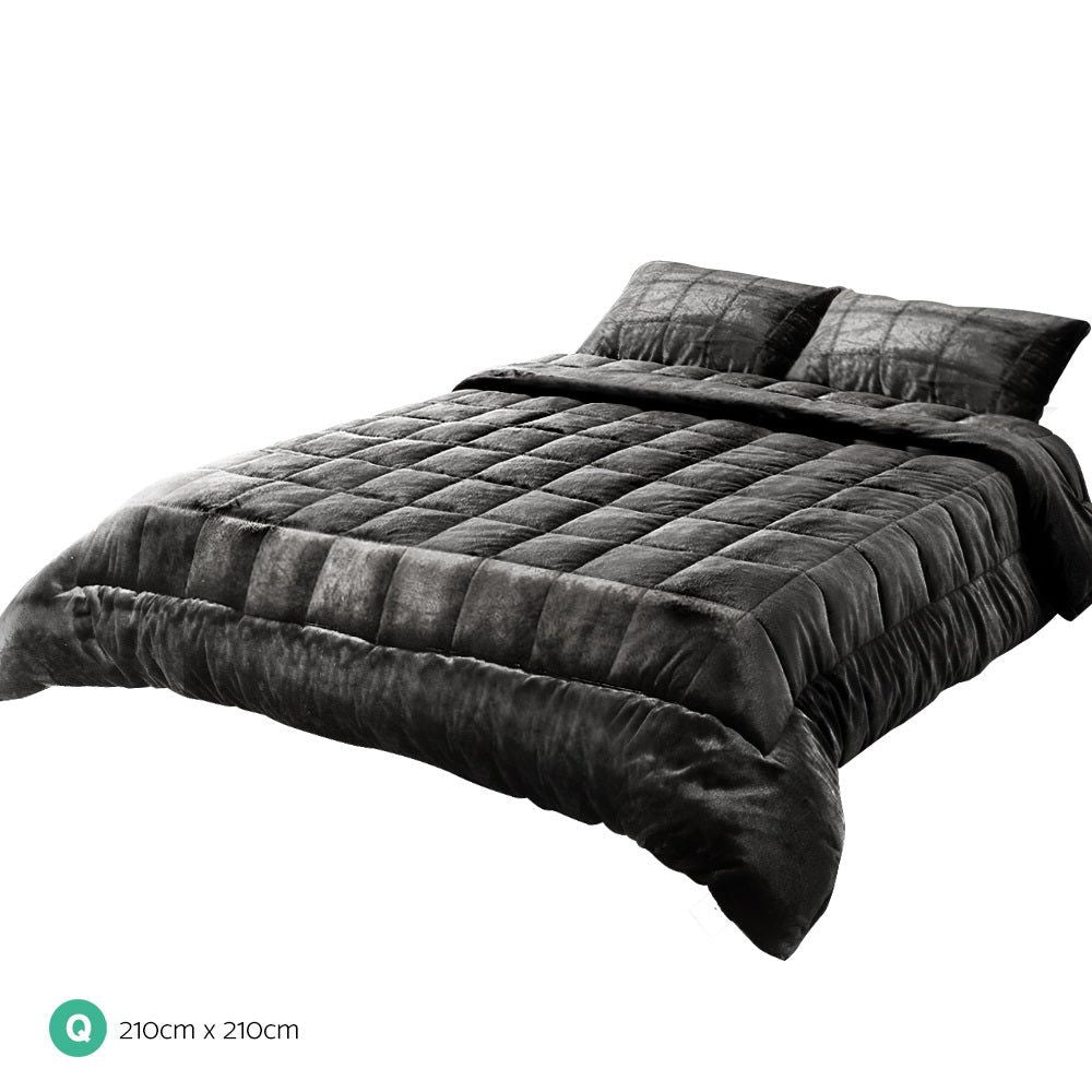 Premium Faux Mink Quilt - Queen Size Soft Bedspread in Charcoal Gray | Luxury Bedding for All Seasons | Perfect for Master Bedrooms, Guest Rooms & Cozy Nights