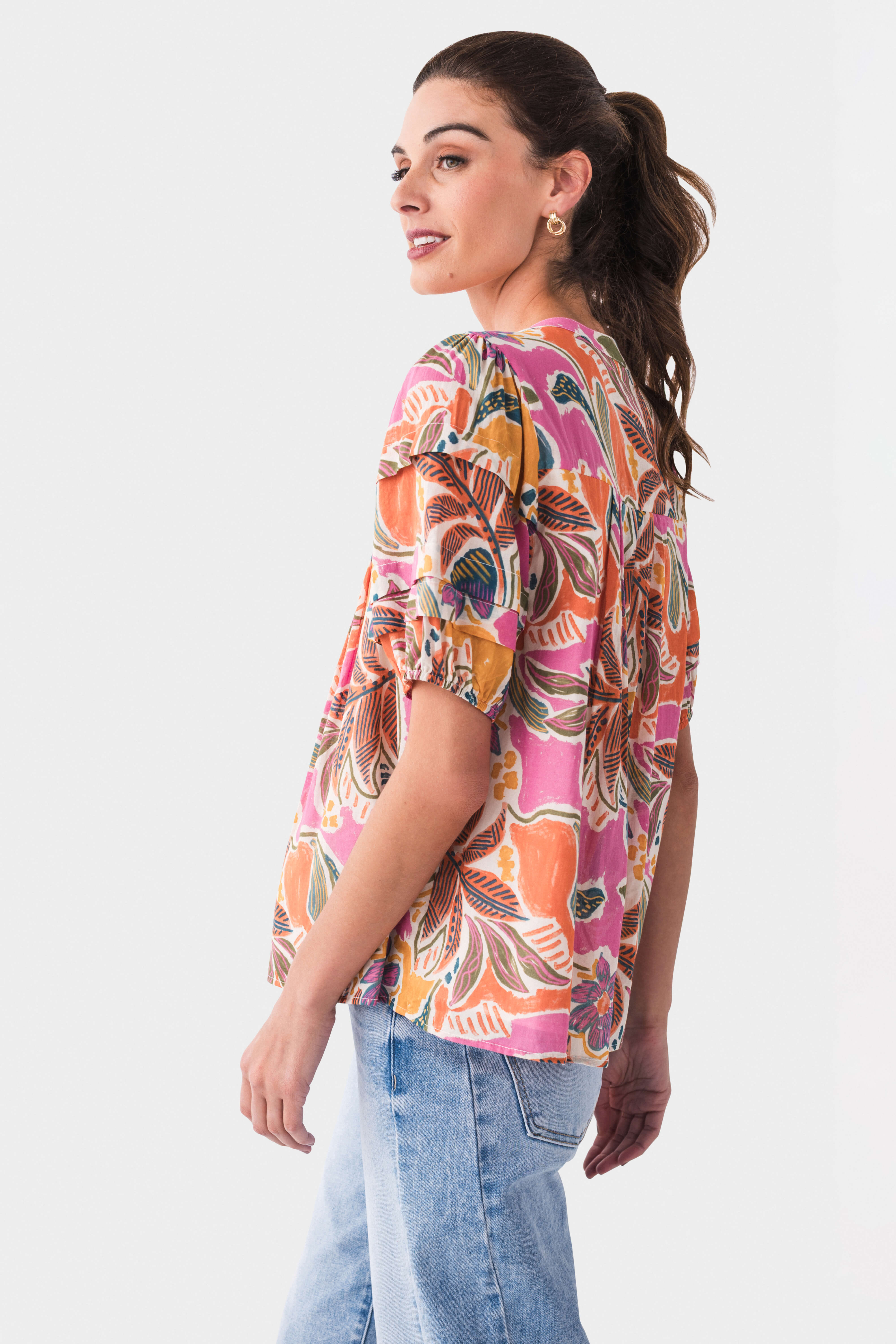 Fashion Women's Tuck Detail Lace Insert Short Sleeve Blouse Top - Perfect for Office Wear, Date Night & Casual Outfits