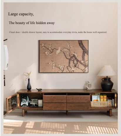 Solid Black Walnut Wood TV Stand - Modern Entertainment Center for Living Room, Bedroom & Home Theater
