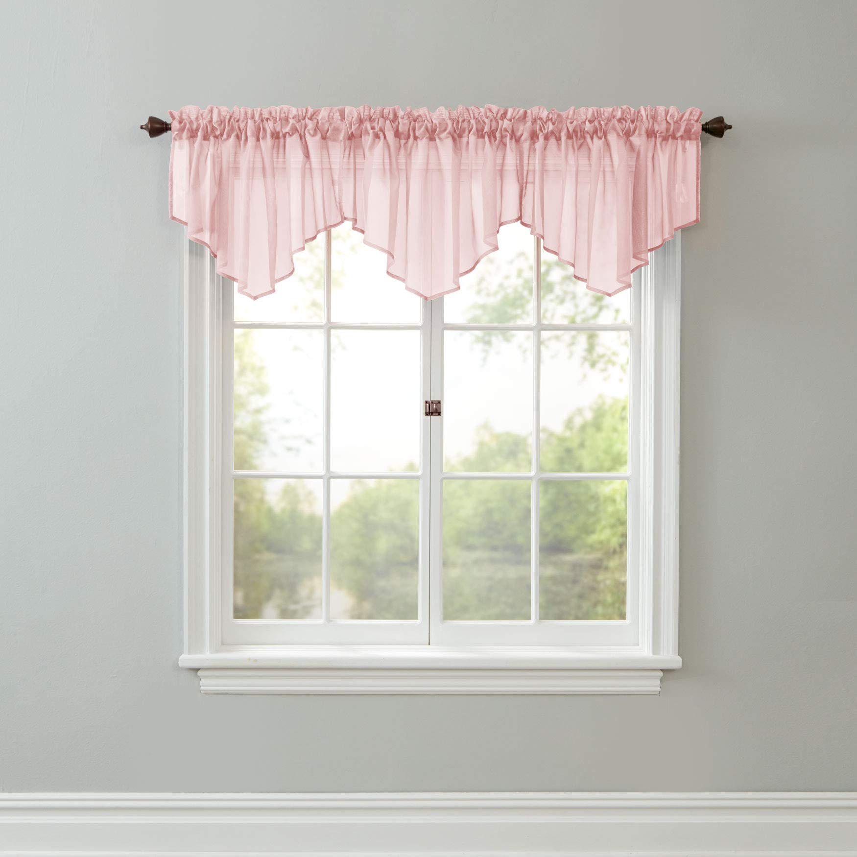 BrylaneHome BH Studio Sheer Voile Ascot Valance - Pale Rose Window Curtain Valance for Living Room, Bedroom & Kitchen Decor