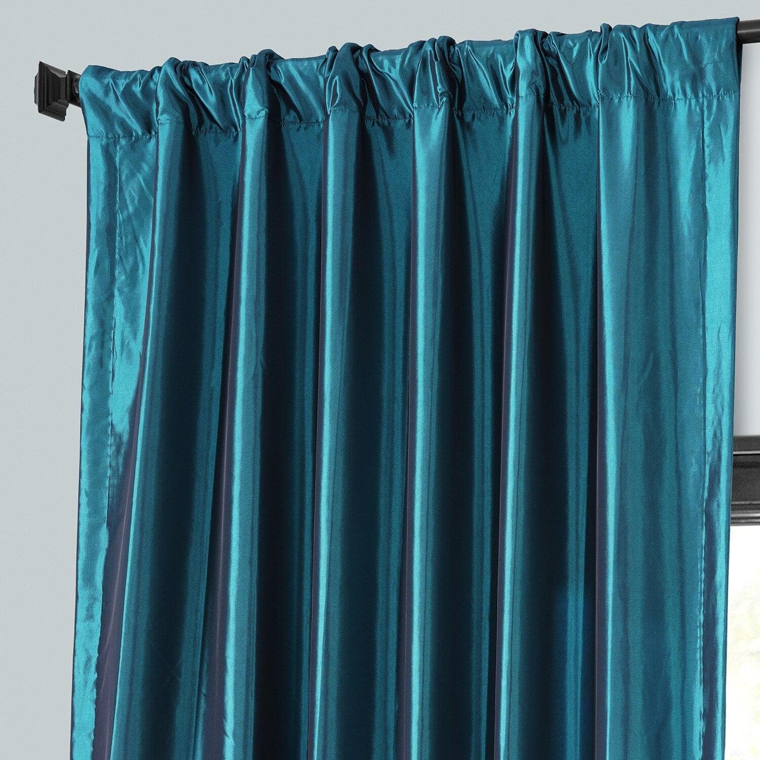 Mediterranean Style Faux Silk Taffeta Blackout Curtains for Bedroom & Living Room - Thermal Insulated Light Blocking Window Drapes