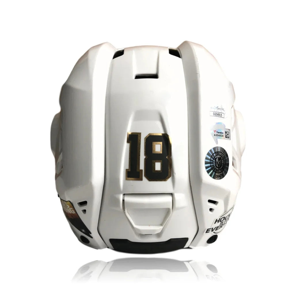 James Neal Autographed Vegas Golden Knights Game-Used Hockey Helmet with 1st Goal Inscription - JSA Certified COA | NHL Memorabilia for Collectors & Fans | Perfect for Display in Man Caves, Sports Bars & Themed Rooms