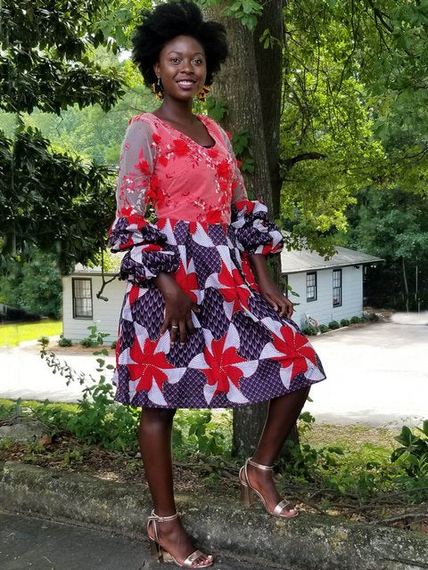 Exclusive African Lace Print Dress DPX310 by Dupsie - Elegant Women's Fashion for Parties, Weddings & Special Occasions