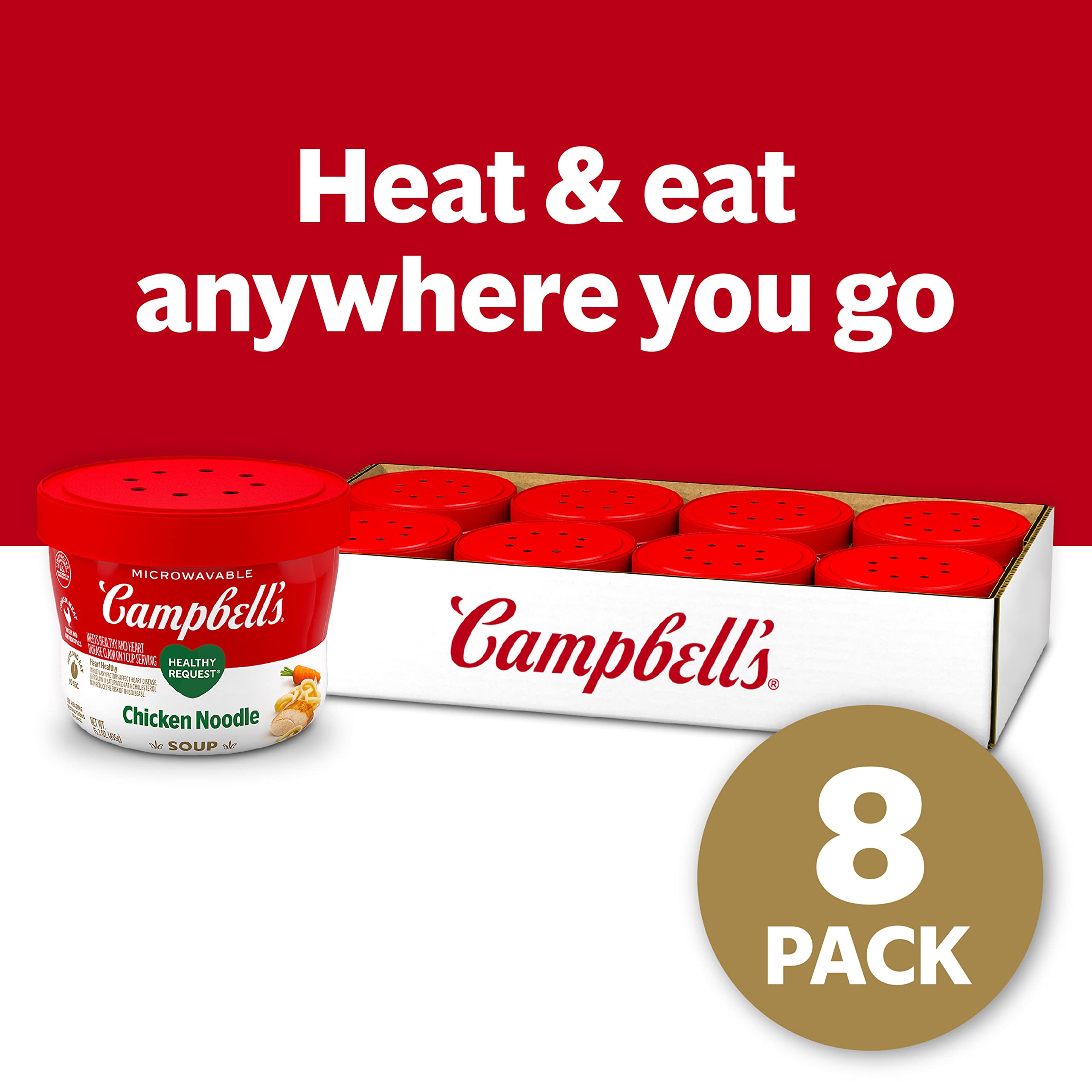 Campbell's Healthy Request Chicken Noodle Soup - 15.3 Oz Microwavable Bowls (Pack of 8) | Quick & Easy Meal Solution for Office Lunch, College Dorm, or Emergency Food Supply