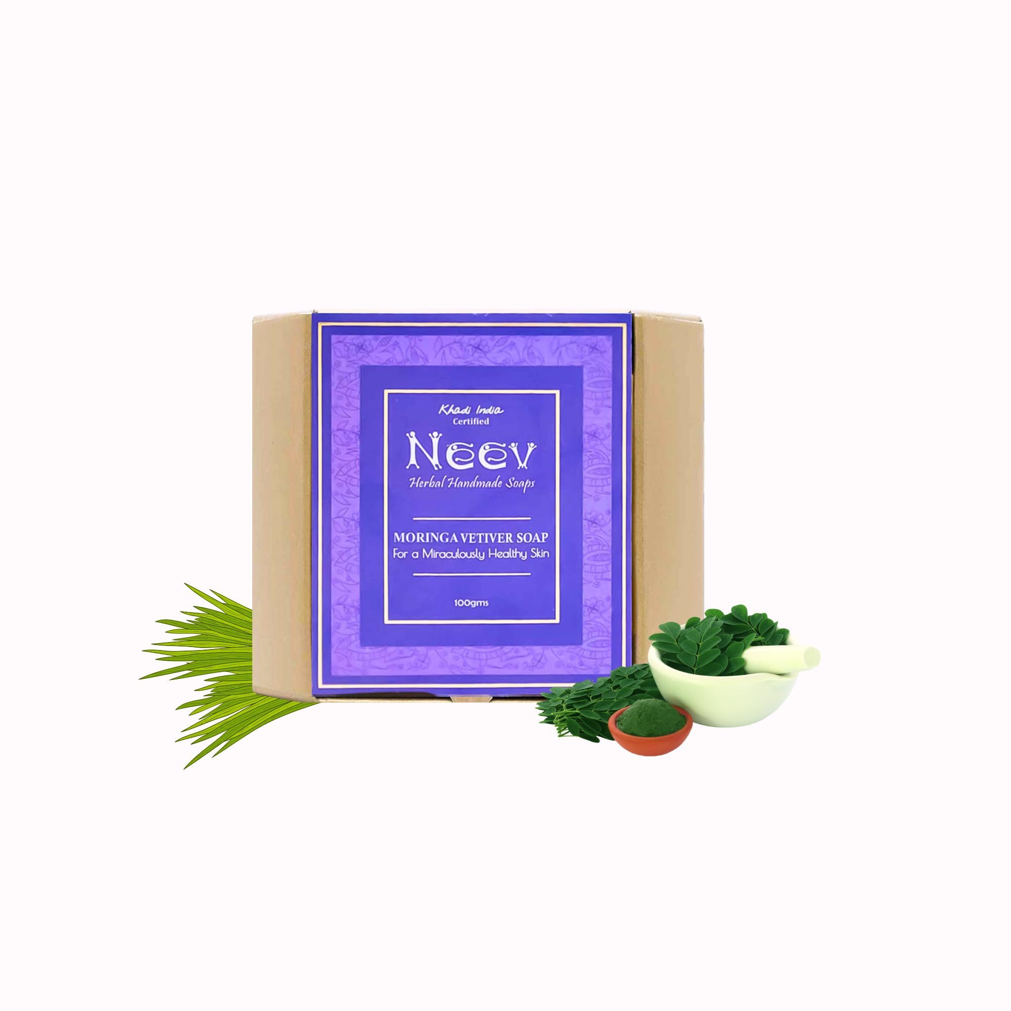 Neev Herbal Handmade Moringa Vetiver Soap - 100g Organic Natural Skincare for Healthy Glowing Skin | Gentle Cleansing for Dry, Sensitive Skin | Perfect for Daily Face & Body Wash