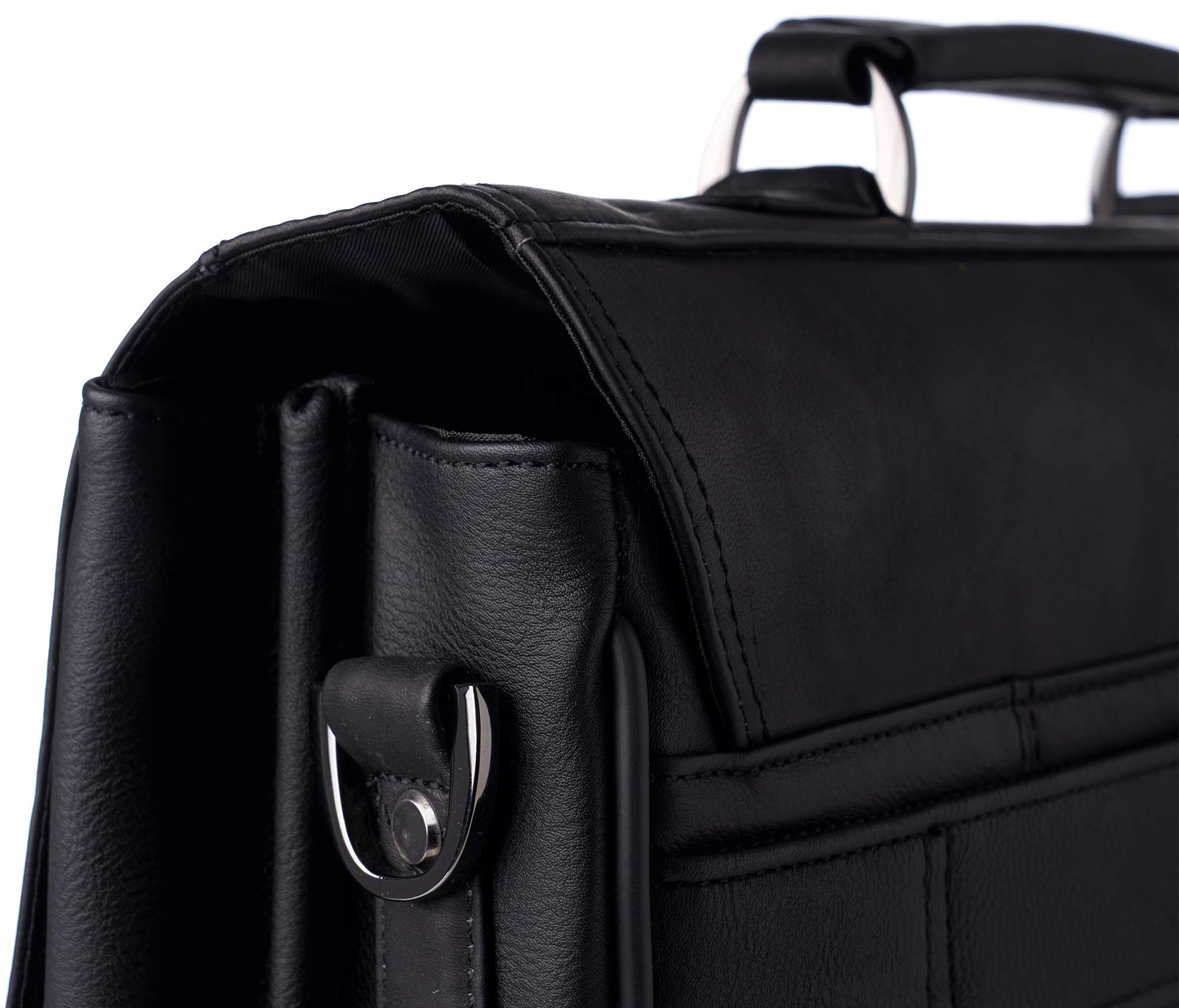 Premium Pierce Colombian Vacquetta Leather 15.6 Inch Laptop Briefcase for Business Professionals - Black Genuine Leather Messenger Bag for Office, Work, Travel & Daily Commute