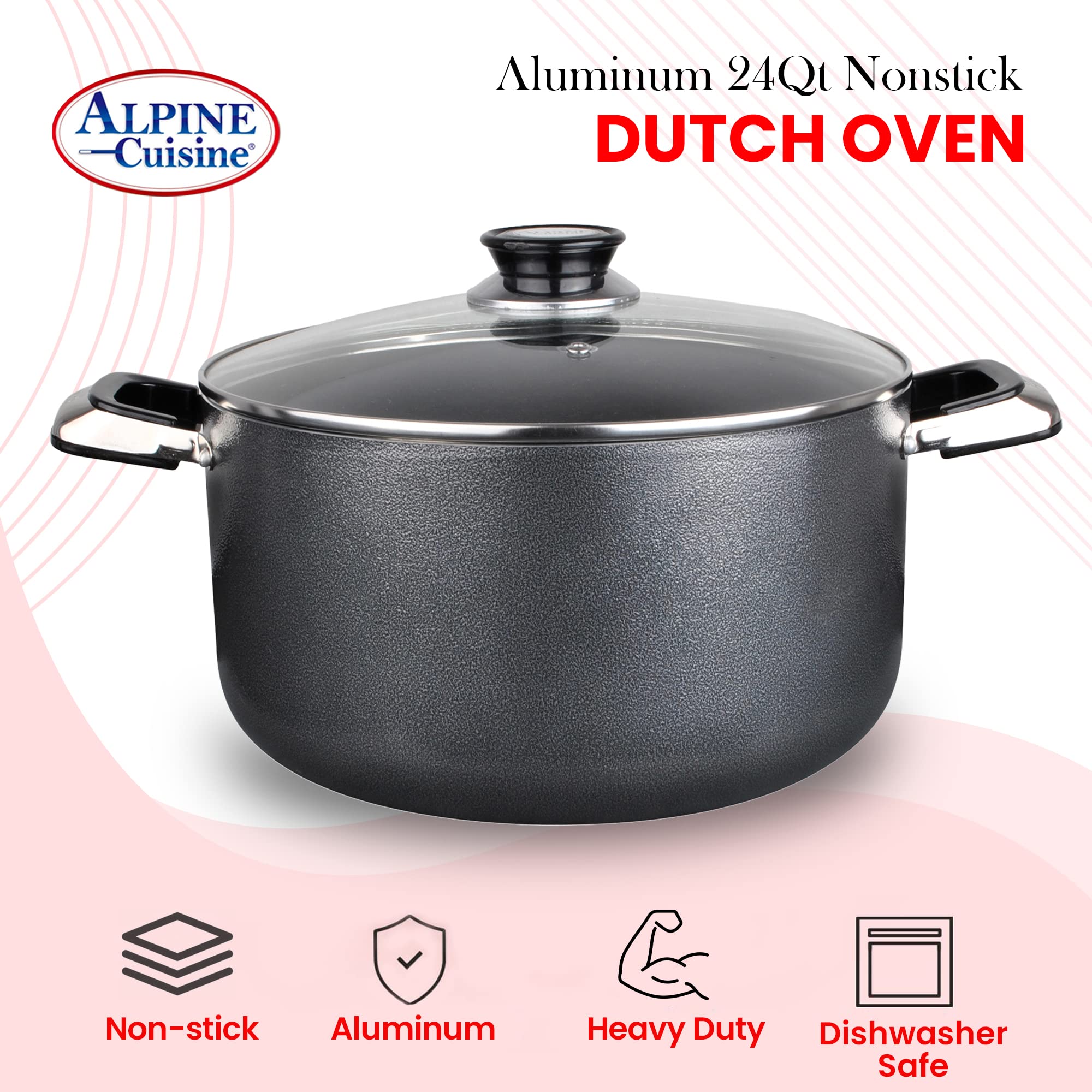 22 Quart Non-Stick Aluminum Stock Pot with Tempered Glass Lid - Multi-Purpose Dutch Oven for Braising, Boiling, Stewing & Soup Making - Perfect for Large Family Dinners, Camping Trips & Commercial Kitchens