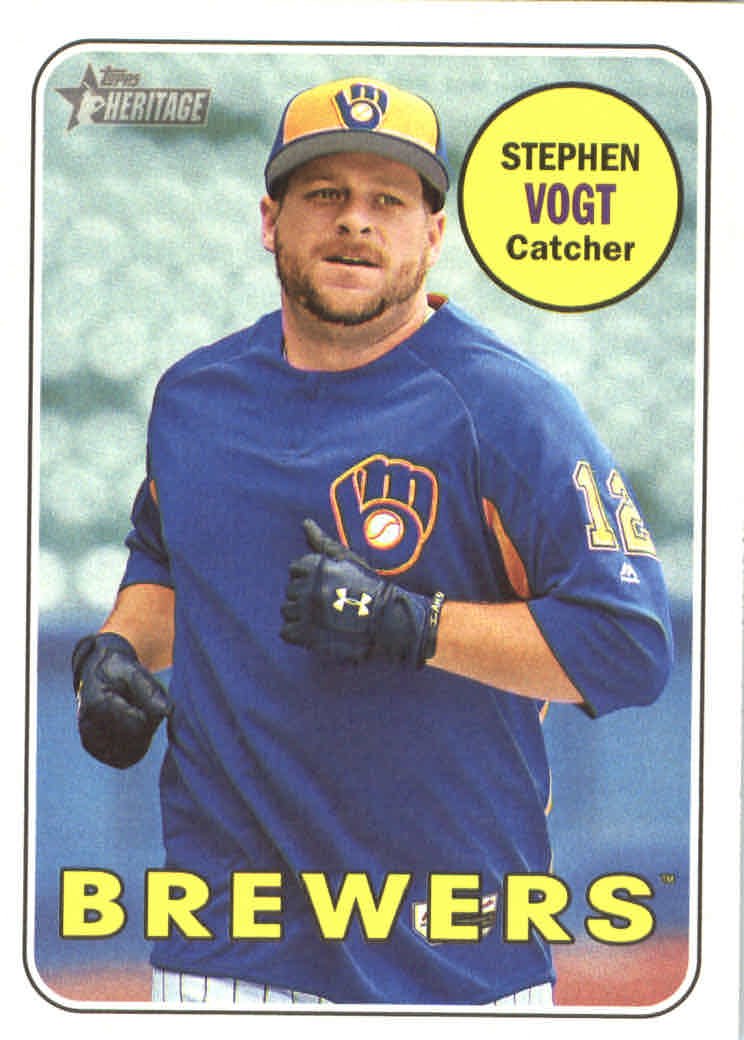 2018 Topps Heritage #49 Stephen Vogt Milwaukee Brewers Baseball Card - MLB Collectible for Sports Memorabilia & Trading Card Enthusiasts - Perfect for Display, Trading, and Investment