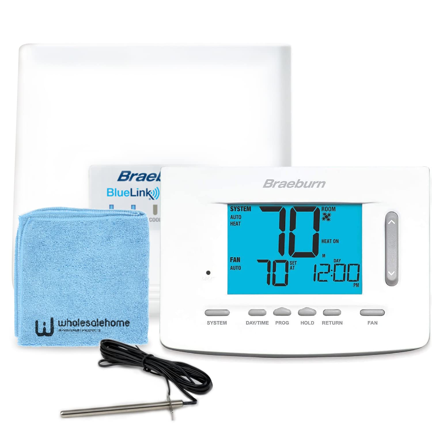 Braeburn 7500 Universal Wireless Programmable Thermostat - Smart Digital Thermostat for Home Heating & Cooling System with Control Module & Supply Air Sensor - Perfect for Smart Homes, Energy Saving & Temperature Control
