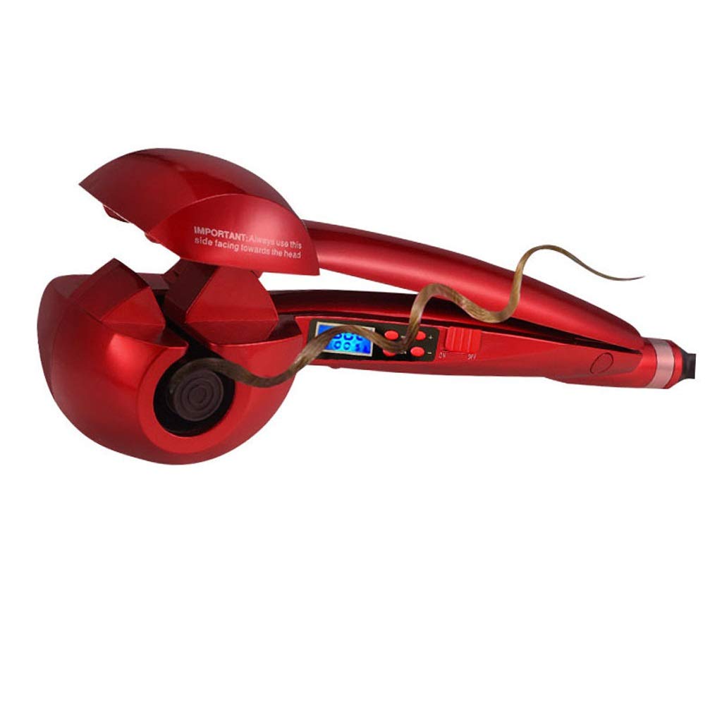UXZDX CUJUX Automatic Hair Curler with LCD Digital Display - Magic Anti-Scalding Ceramic Heating Curling Iron for Waves & Curls - Red (Perfect for Home Use, Travel & Salon Styling)