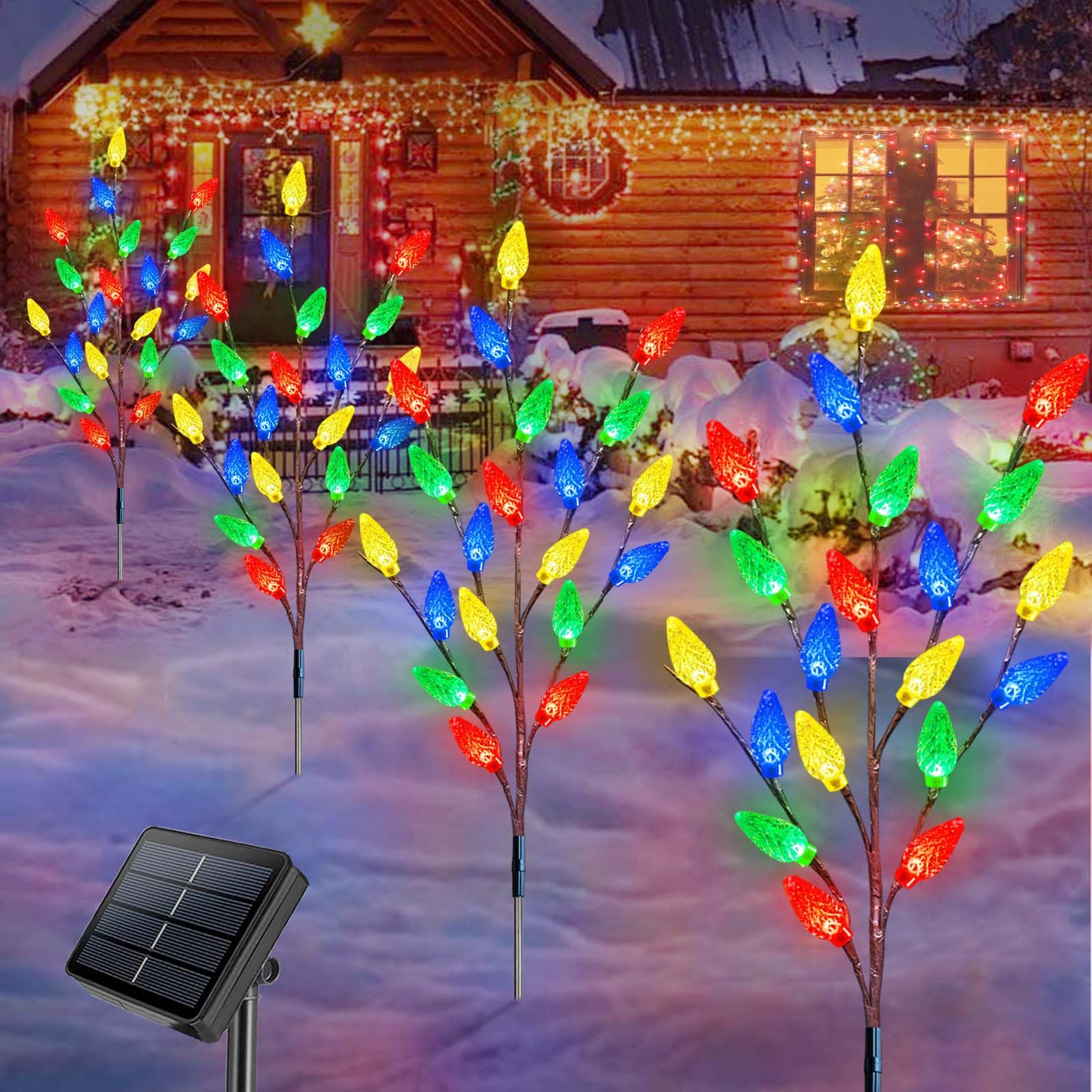Homeleo Set of 4 Upgraded Solar Christmas Pathway Lights - 80 LED Multicolor C6 Small Xmas Trees - Waterproof Outdoor Solar Powered Decor for Front Porch, Patio, Yard | Perfect for Holiday, Christmas, Winter Outdoor Decorations & Landscape Lighting