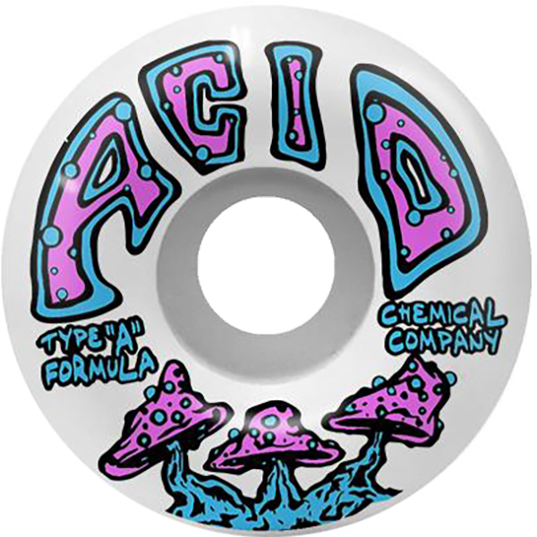 101a White Acid Type A Shrooms 53mm Skateboard Wheels - Set of 4 for Street Skating & Park Tricks