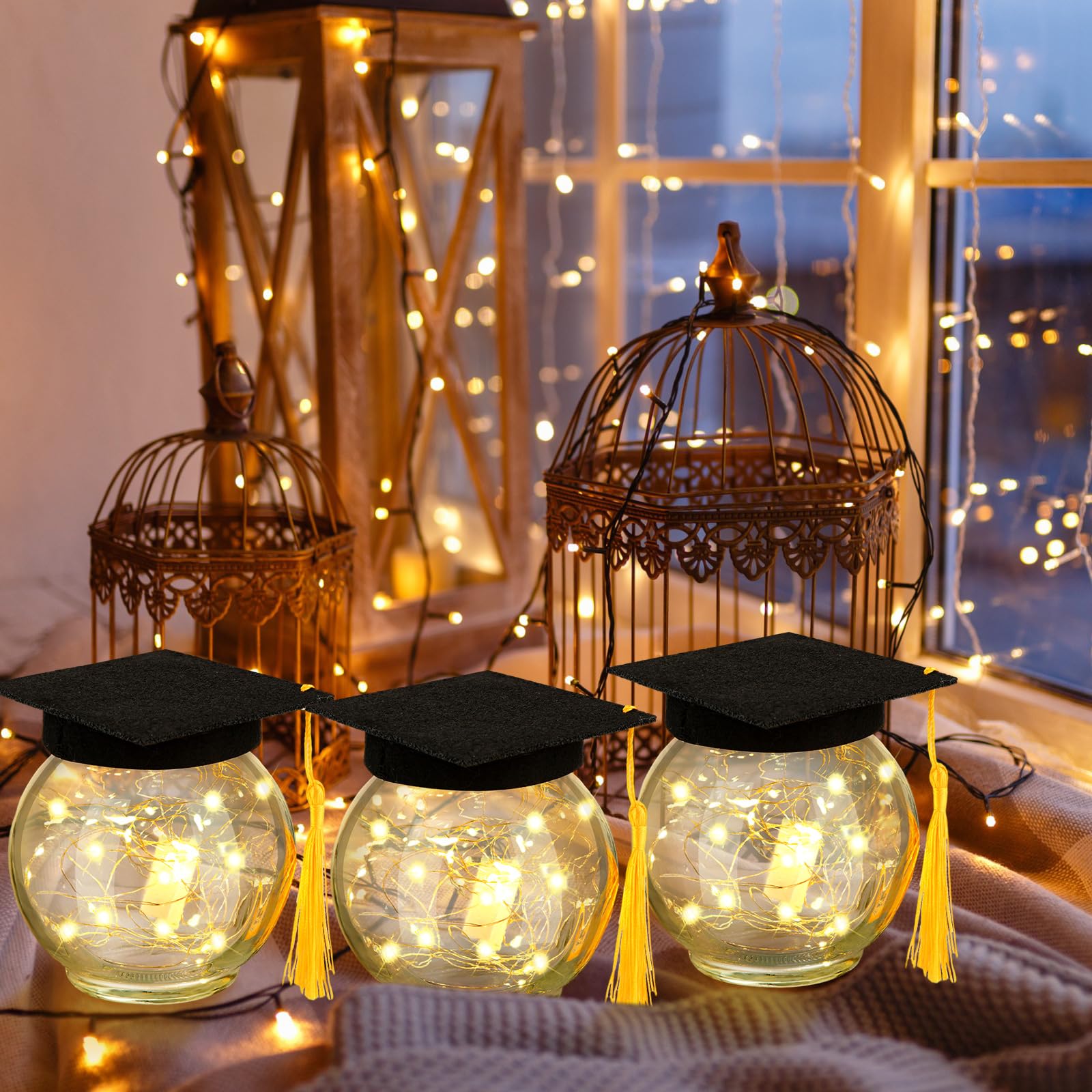 8 Pack Firefly Fairy Star Jar Lanterns with Graduation Hats - LED Mason Jar Lights for Graduation Party Decor, Wedding Centerpieces, Garden & Yard Lighting - Perfect Graduation Gift for Her, Home and Outdoor Decorations