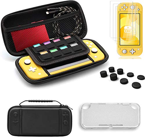 13-in-1 Nintendo Switch Lite 2019 Accessories Kit with Screen Protector, Thumb Grips & Hard Travel Case - Blue Carrying Bag & Clear Silicone Cover for Gaming On-The-Go, Commuting & Travel Protection
