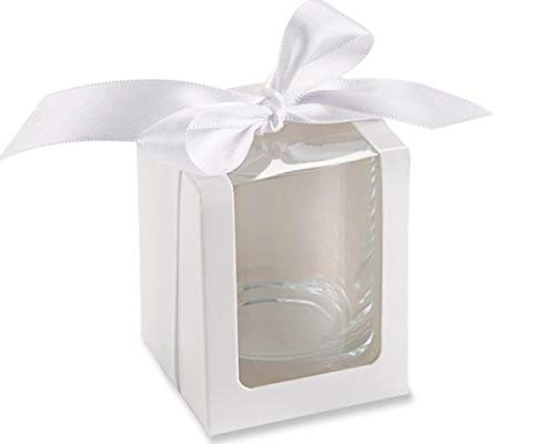 Personalized 2 oz. Shot Glass and Votive Holder Set - 96pcs White Bulk Party Favors for Baby Showers, Weddings & DIY Decor - Custom Text Designs for Drinking Glasses and Candle Holders