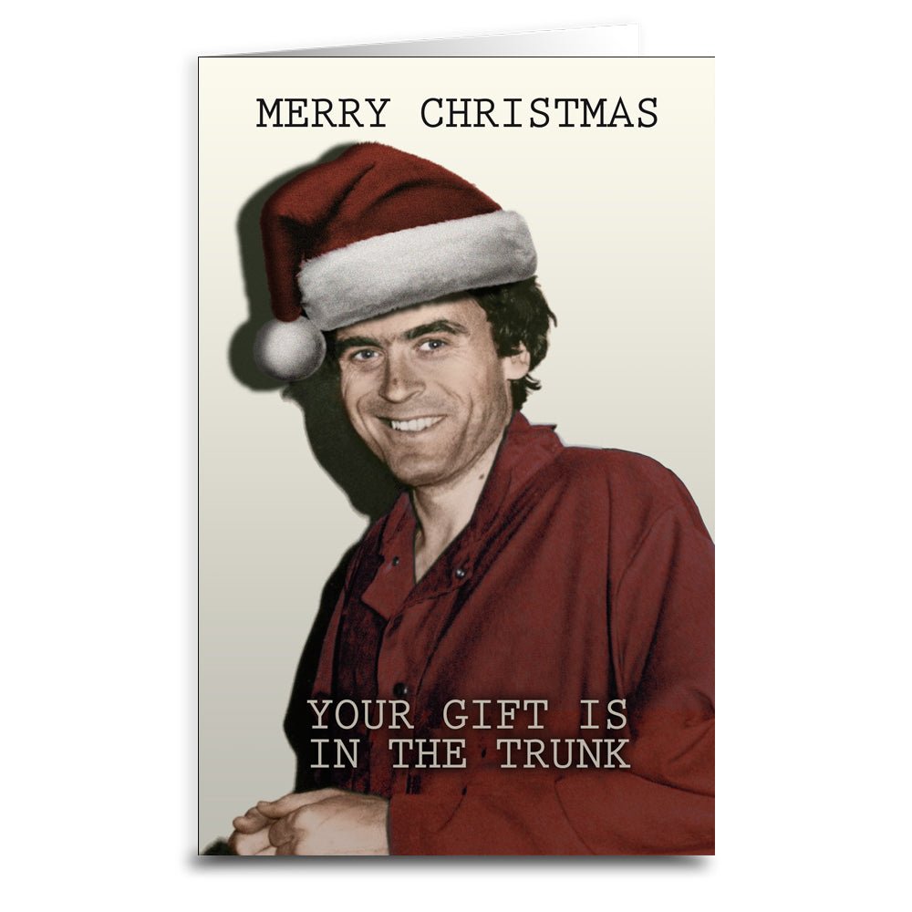 Ted Bundy Christmas Greeting Card - Vintage True Crime Holiday Card for Collectors - Perfect for Dark Humor Gifts & Crime Enthusiasts
