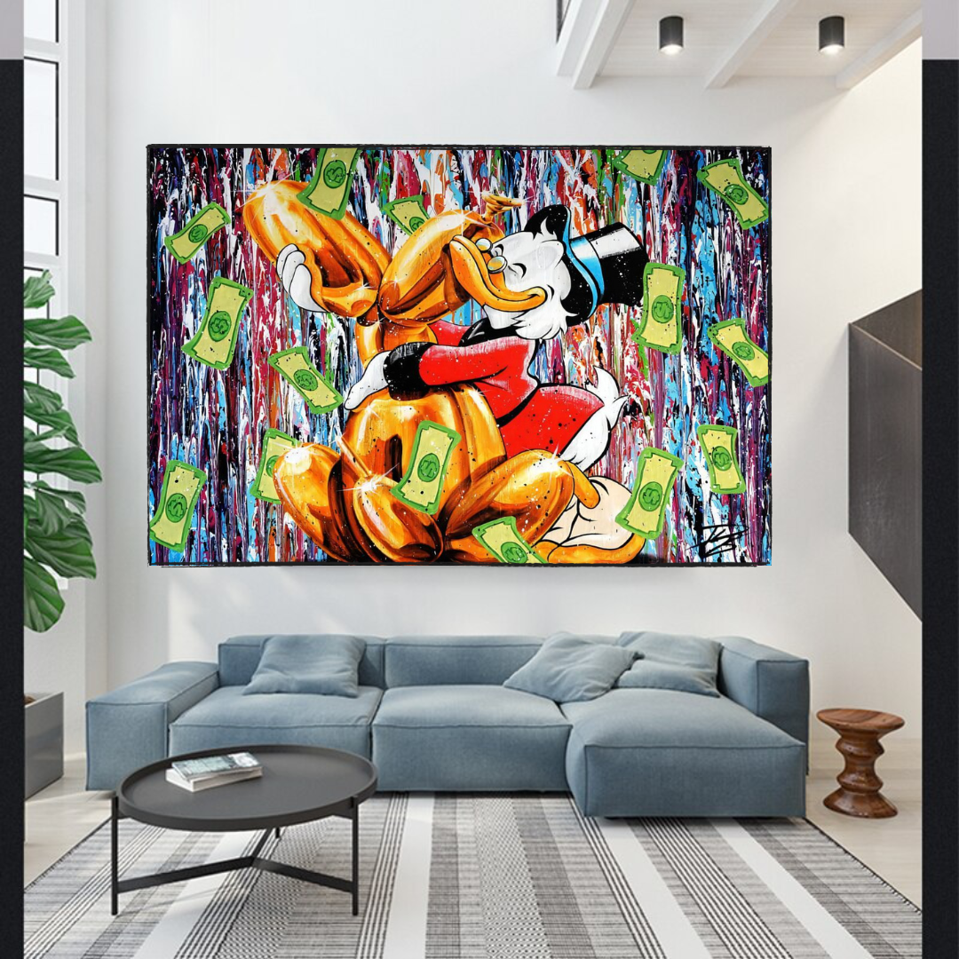 Banksy Scrooge McDuck and Dog Canvas Wall Art Print - Modern Pop Art Home Decor for Living Room, Bedroom & Office