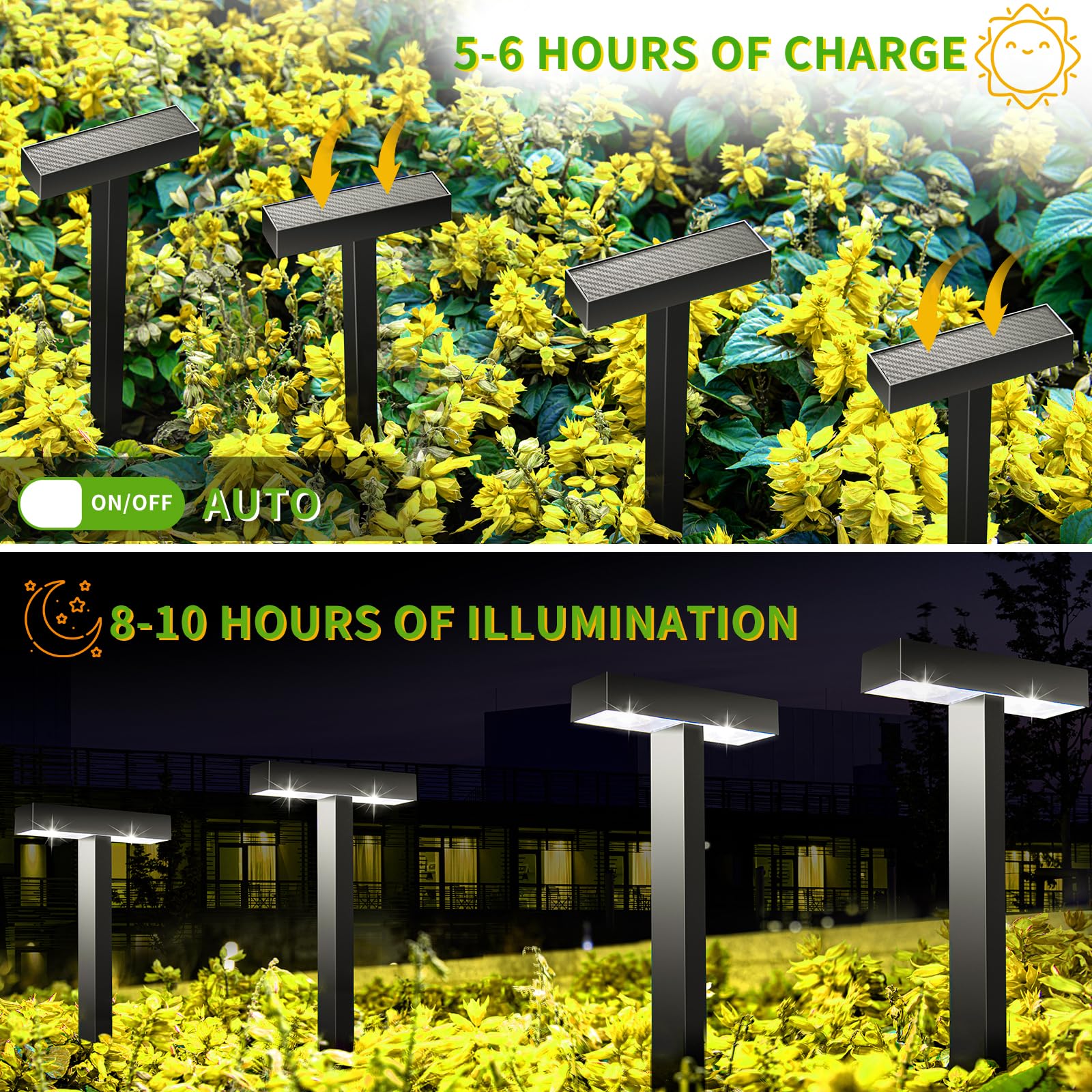 KINKAI 10 Pack Solar Pathway Lights Outdoor - Waterproof T Shape Solar Walkway Lights with Auto On/Off for Garden, Yard, Patio & Lawn - White LED Landscape Lighting for Driveway, Sidewalk & Backyard Decor
