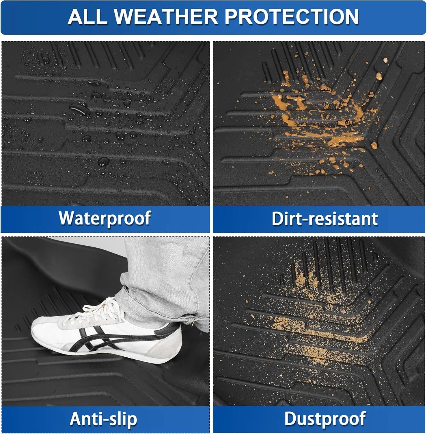 WEIZE All-Weather Floor Mats for 2017-2024 Ford F-250 & F-350 SuperCrew Cab - Heavy Duty Rear Set with Under Seat Storage | 3-Piece Set | Perfect for Off-Roading, Work Trucks & Family Adventures