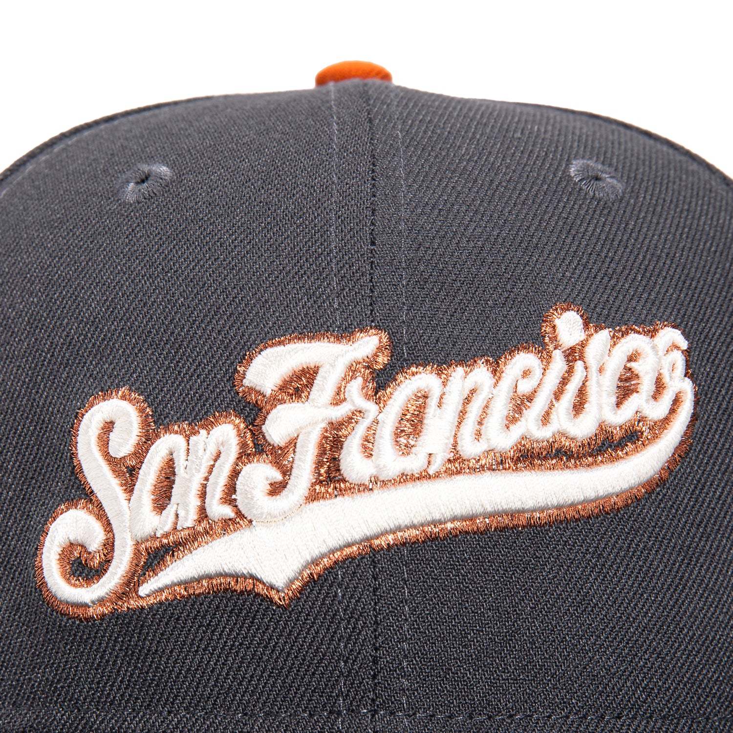New Era 59Fifty San Francisco Giants 20th Anniversary Stadium Patch Script Hat - Graphite, Navy & Burnt Orange - Perfect for Baseball Games, Fan Collections & Streetwear Fashion
