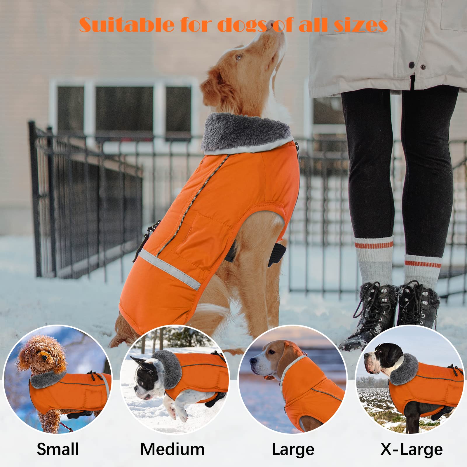 QBLEEV Reflective Waterproof Dog Winter Coat - Fleece-Lined Turtleneck Jacket for Small, Medium & Large Dogs | Cold Weather, Snow & Christmas Pet Apparel | Ideal for Outdoor Walks, Winter Adventures & Holiday Photos