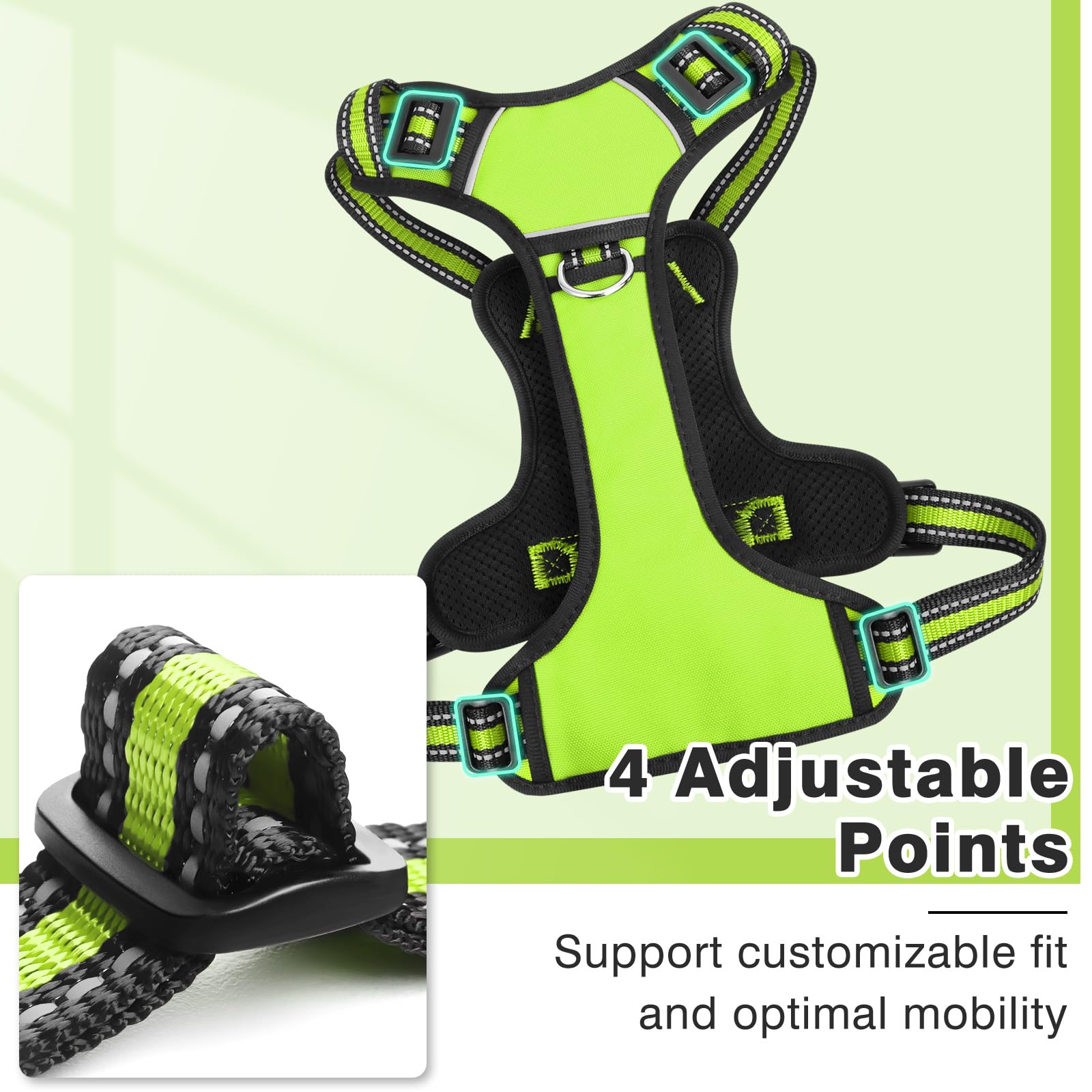 WINSEE No Pull Dog Harness - Adjustable Reflective Pet Vest with Front & Back Leash Clips for Small Medium Large XL Dogs - Easy Control Handle for Walking - Perfect for Outdoor Adventures & Nighttime Safety
