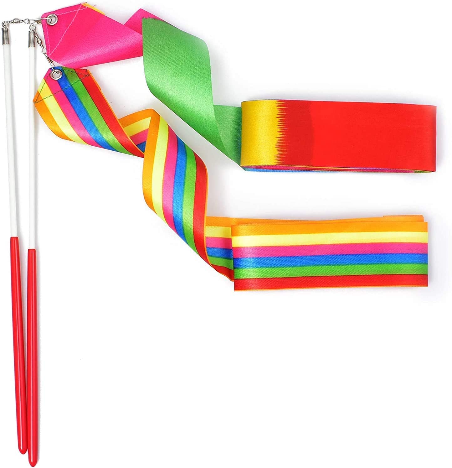 Rainbow Dance Ribbons for Kids - 2 Pack Rhythmic Gymnastic Streamers & Wands | Perfect for Children's Dance Performances, Gymnastics Practice, and Playtime Activities