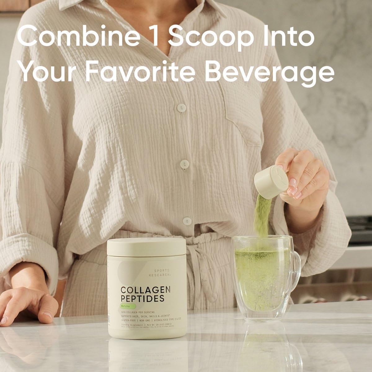 Premium Collagen Peptides Powder with Organic Japanese Matcha Green Tea - Hydrolyzed Collagen Protein Supplement for Skin, Hair & Joint Support - Gluten Free, Non-GMO, Sugar Free - Perfect for Smoothies, Coffee & Baking Recipes