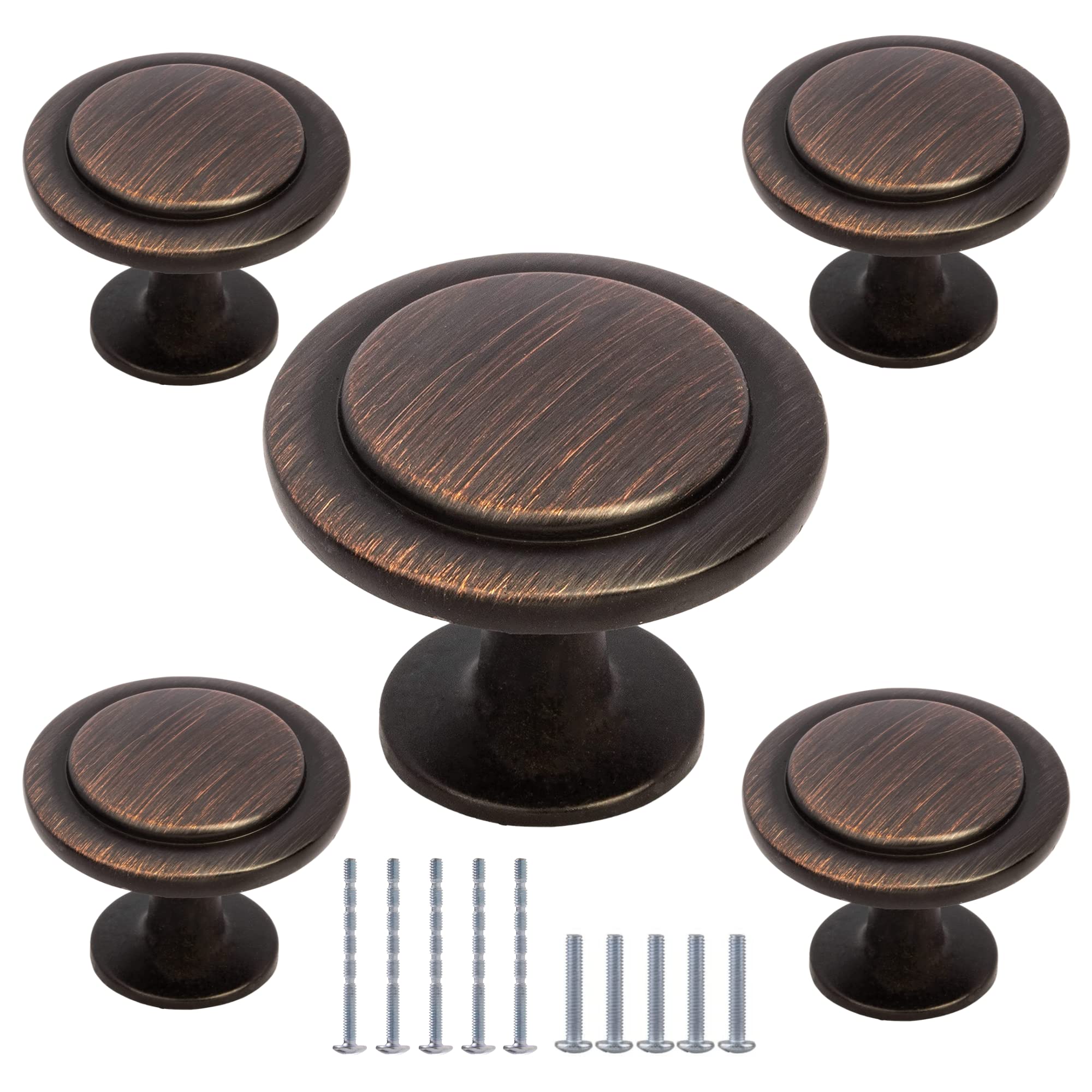 Oil Rubbed Bronze Cabinet Knobs - Pack of 5 for Kitchen & Dresser - Easy DIY Installation