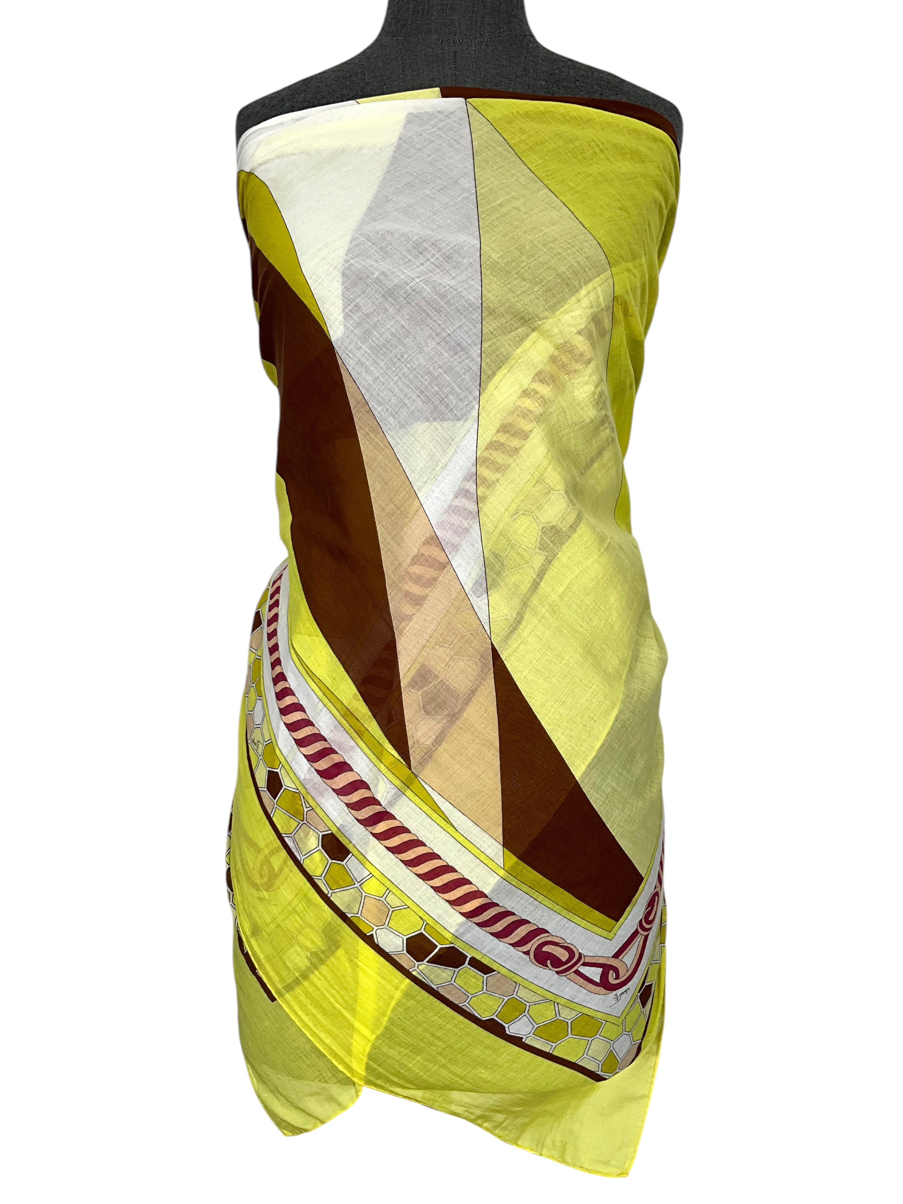 Emilio Pucci Geometric Printed Sheer Cotton Shawl Scarf Pareo - Lightweight Fashion Wrap for Women, Beach Cover-Up, Summer Accessory, Travel Scarf, Gift Idea