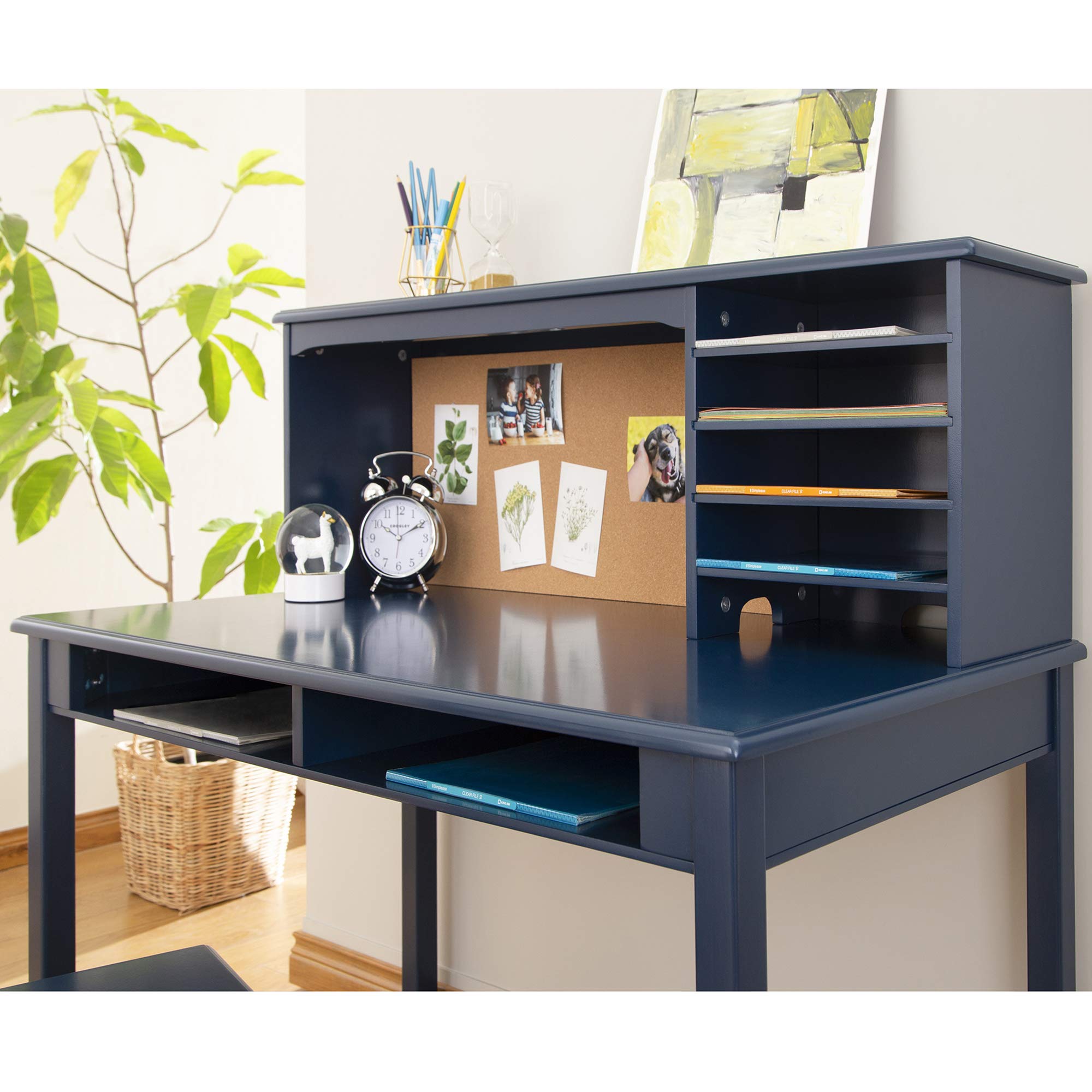 Guidecraft Kids Media Desk and Chair Set - Navy: Wooden Study Desk with Storage Hutch & Shelves, Ergonomic Student Workstation for Boys & Girls - Perfect for Homework, Online Learning & Bedroom Organization
