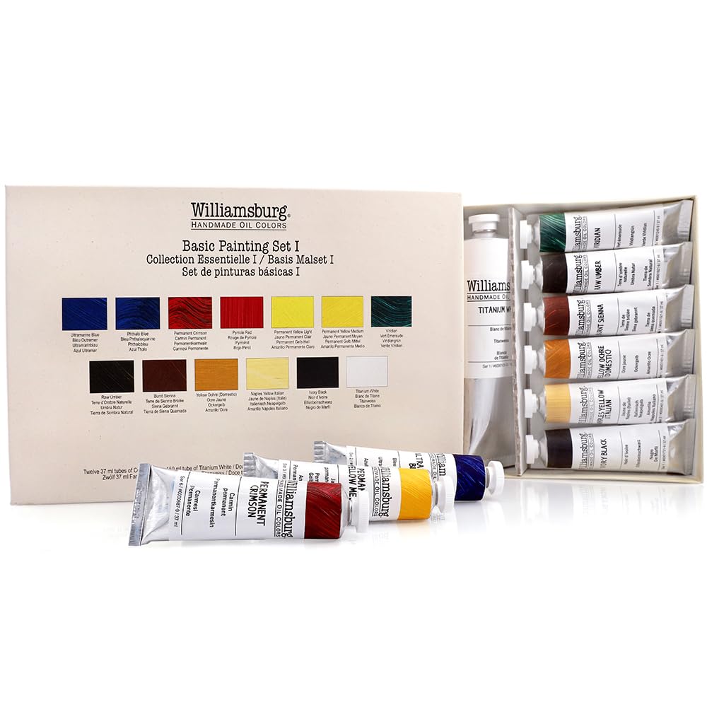 GOLDEN Williamsburg Artist Oil Colors - Basic Painting Set I (13 Colors) for Professional & Beginner Artists - Perfect for Canvas, Portrait & Landscape Painting
