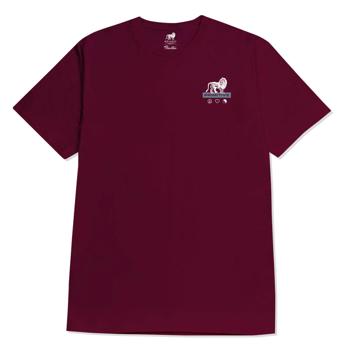Primitive x Bob Marley Life Forever Graphic T-Shirt - Burgundy Red Cotton Tee for Men | Reggae Music Lovers & Streetwear Fashion