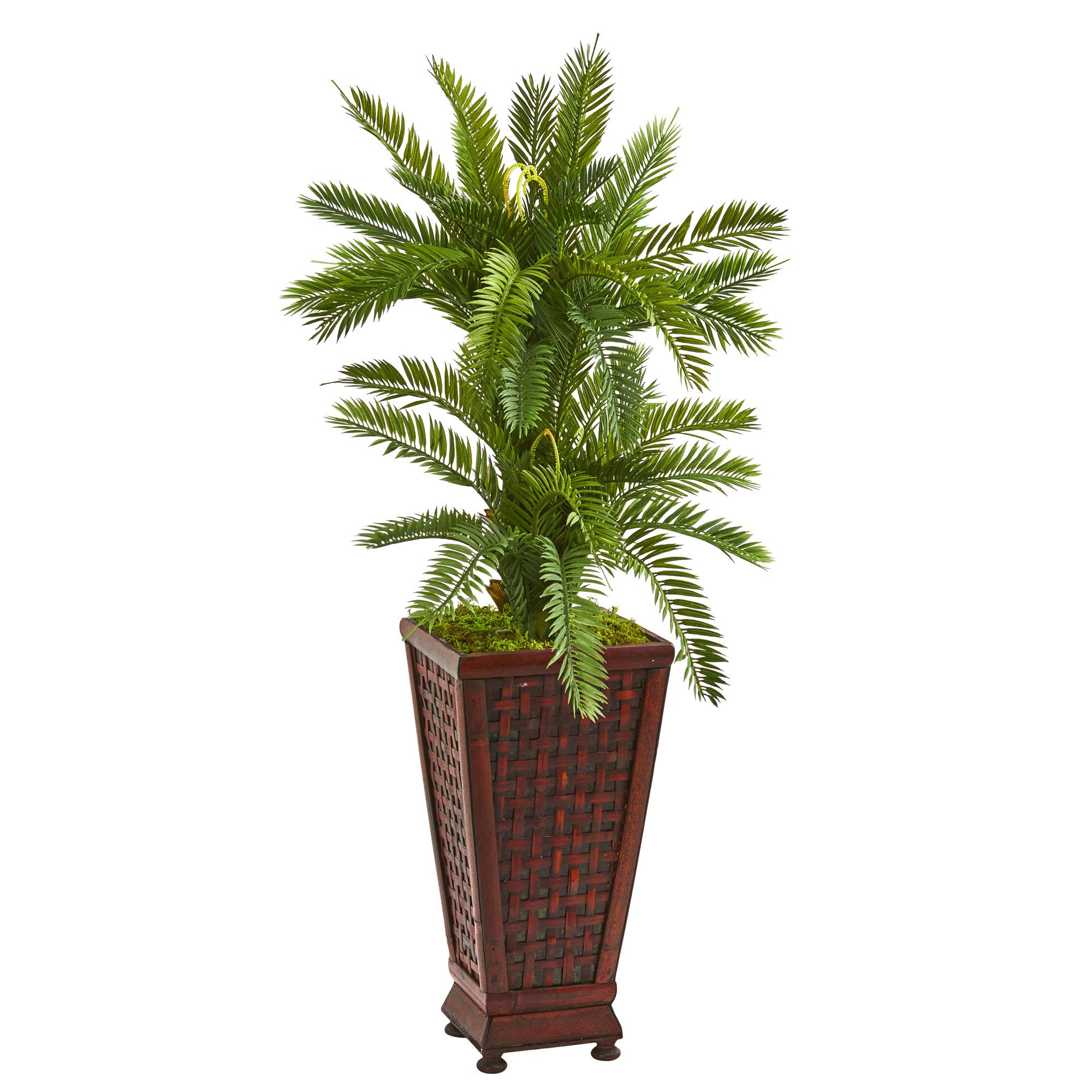 Nearly Natural 3.5-Foot Double Cycas Artificial Silk Plant in Decorative Planter - Realistic Green Faux Tree for Home, Office, and Indoor Decor