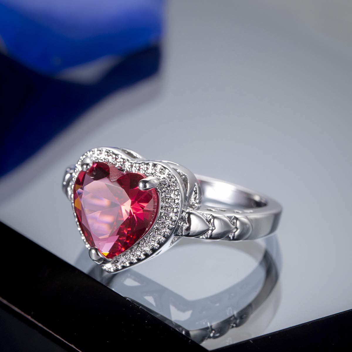 Ruby Heart Shaped Cubic Zirconia Promise Ring for Women - Elegant Commitment & Anniversary Jewelry Gift for Girlfriend, Fiancée, or Wife | Perfect for Valentine's Day, Engagement, or Romantic Occasions